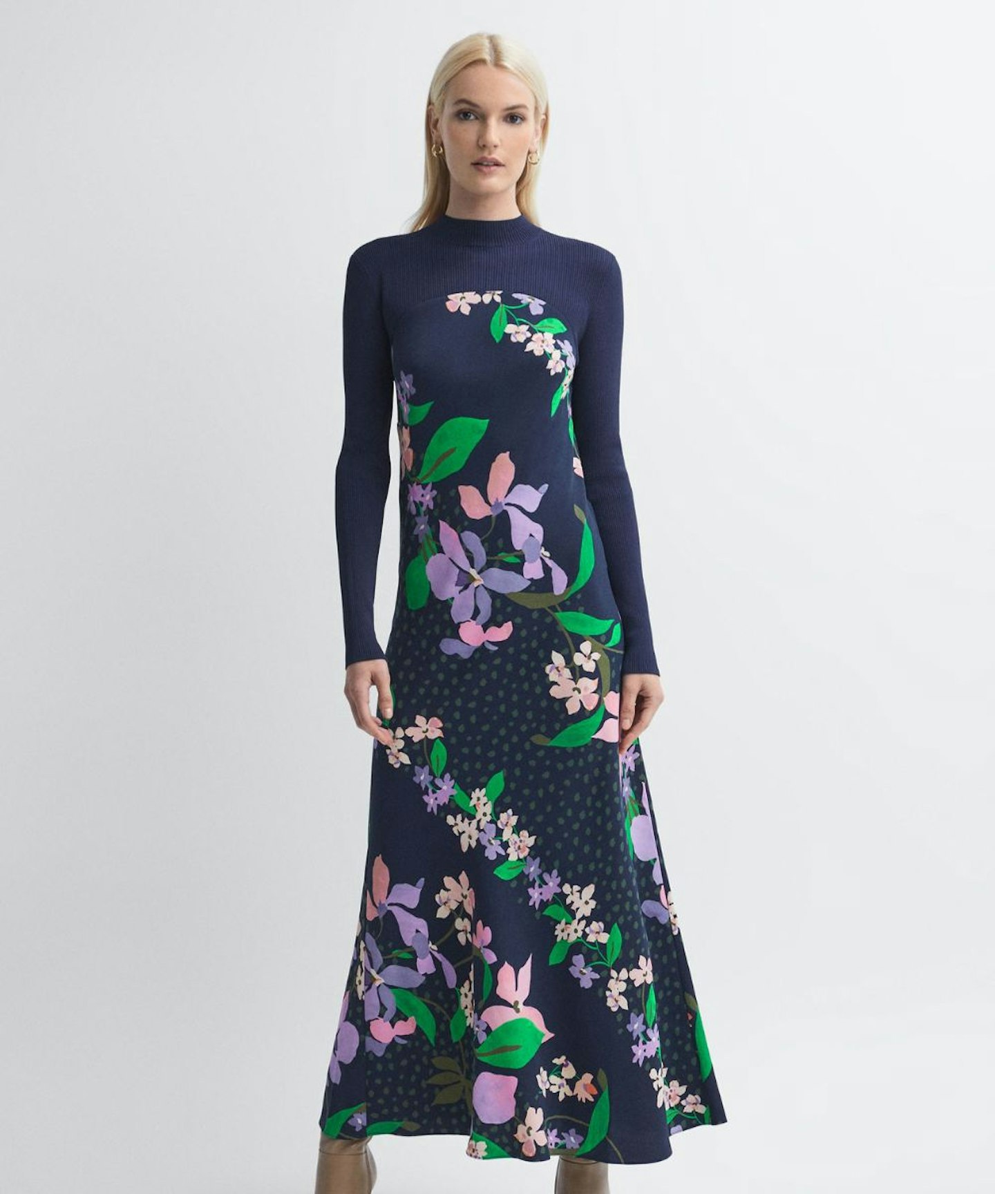 floral knit navy dress