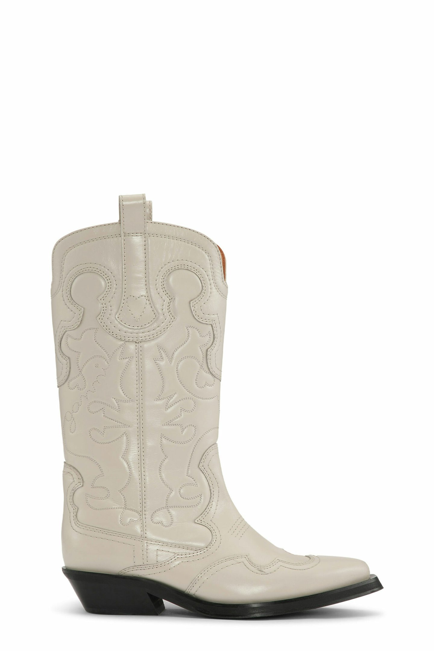 Ganni, White Embroidered Western Boots