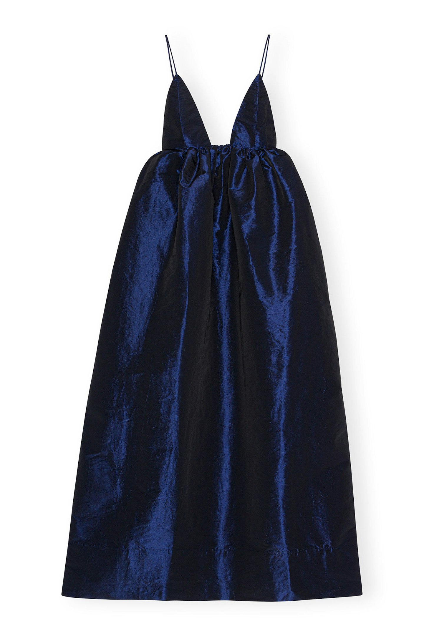 Ganni, Blue Shiny Taffeta Strap Dress