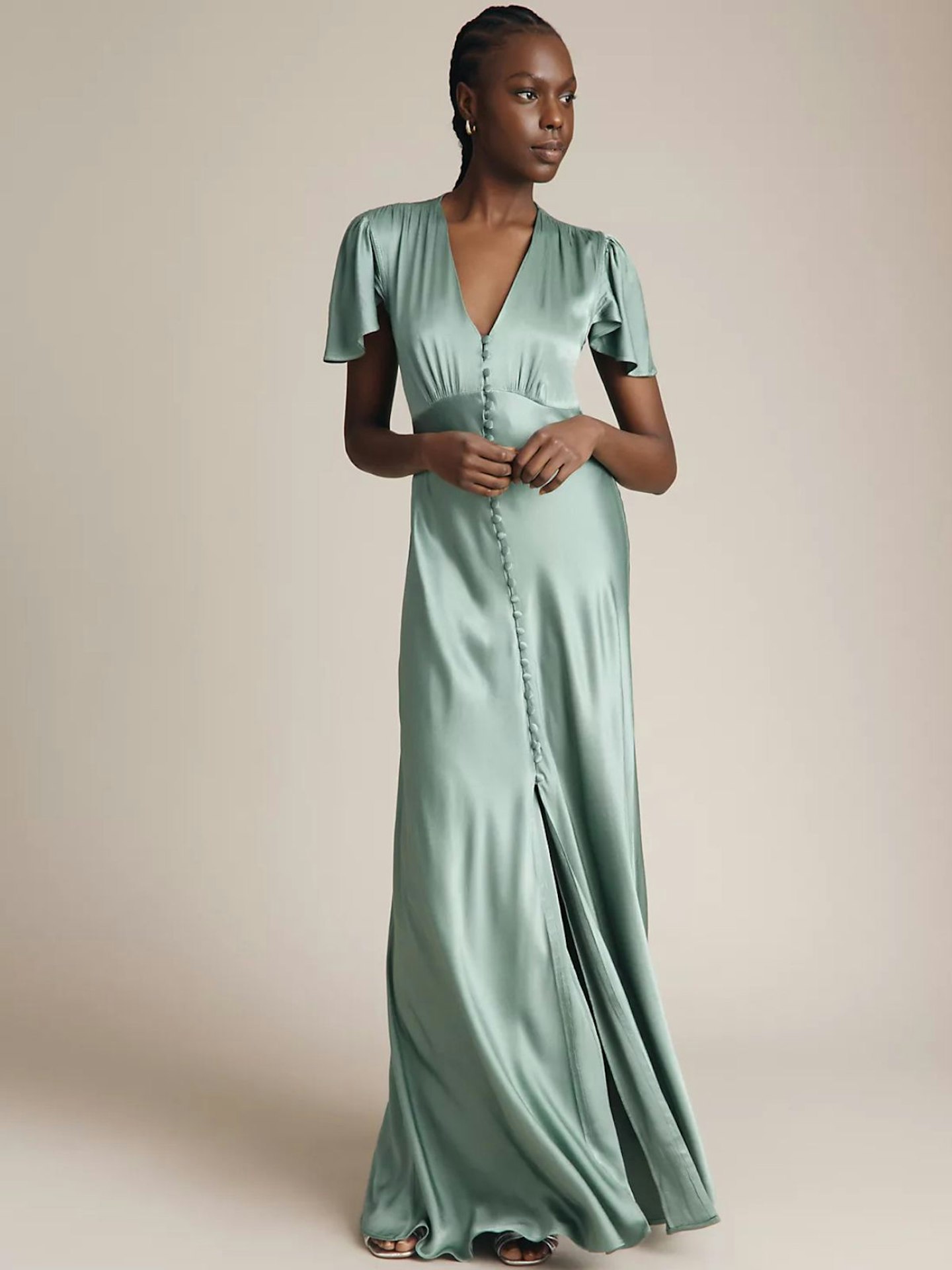 Ghost Delphine Satin Maxi Dress, Sage