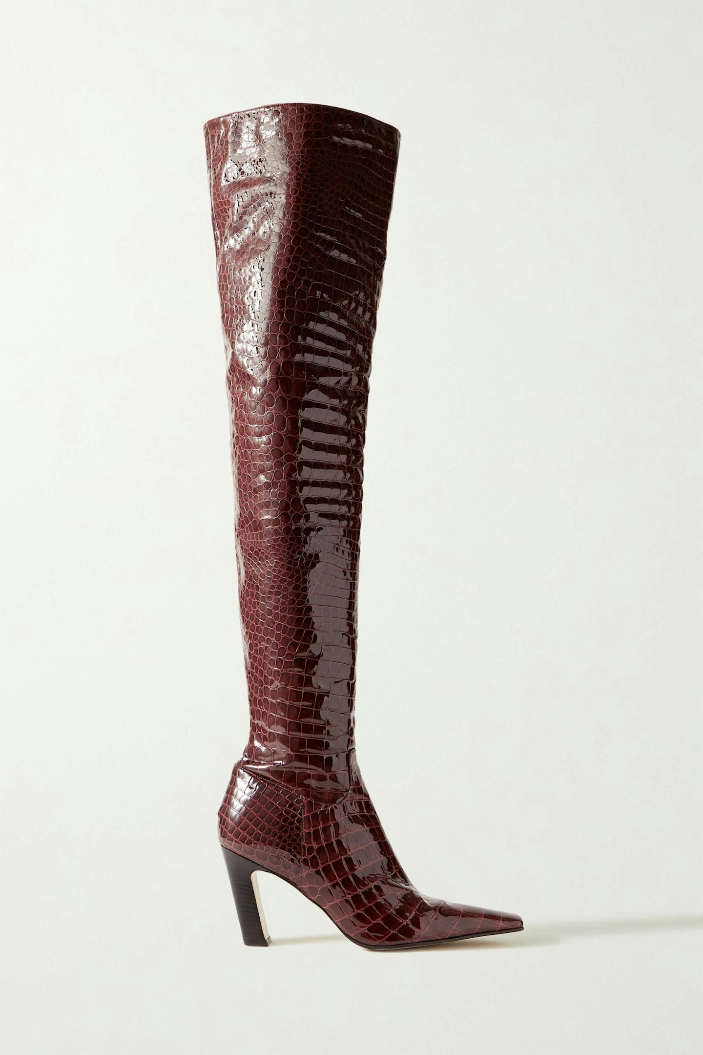 Khaite, Marfa Croc-Effect Patent-Leather Over-The-Knee Boots
