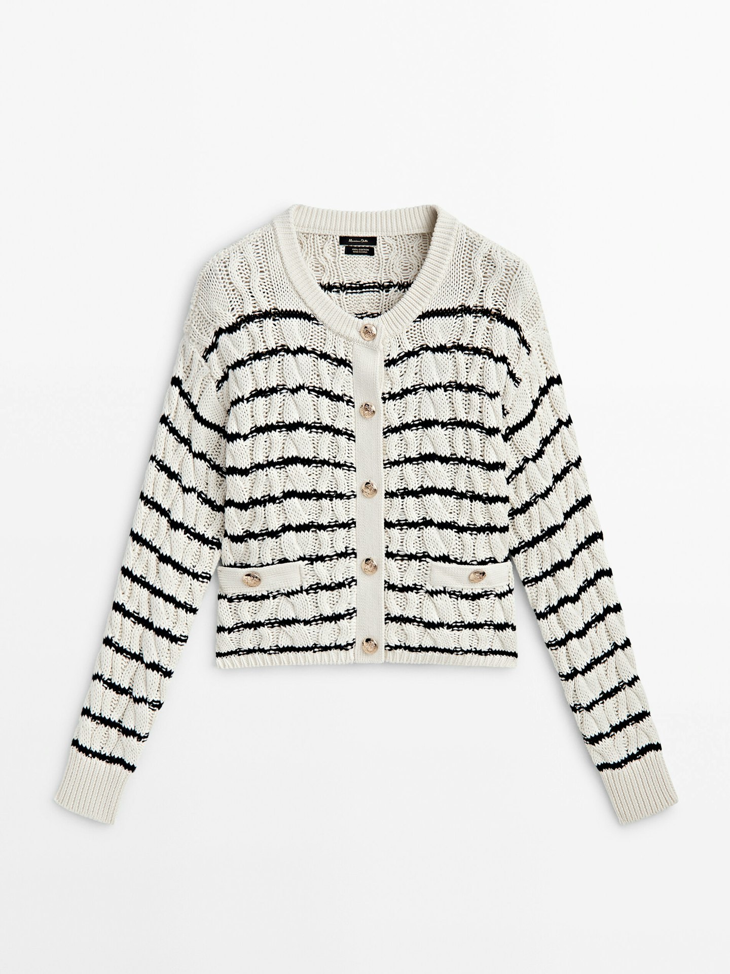 Massimo Dutti, Striped Cable-Knit Cardigan