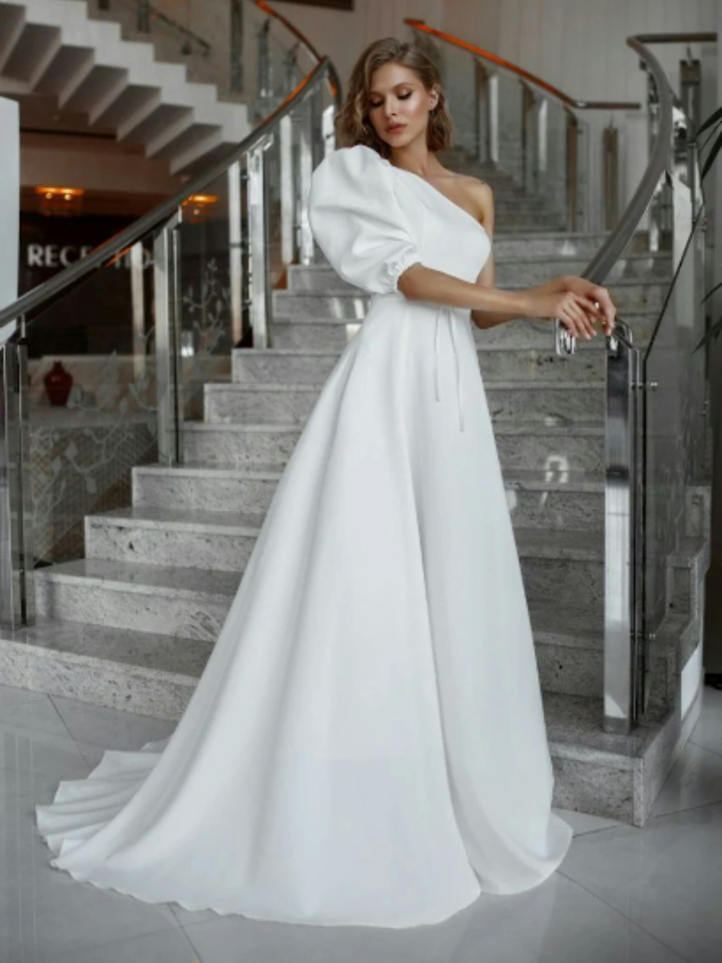 Crepe One-Shoulder Wedding Dress