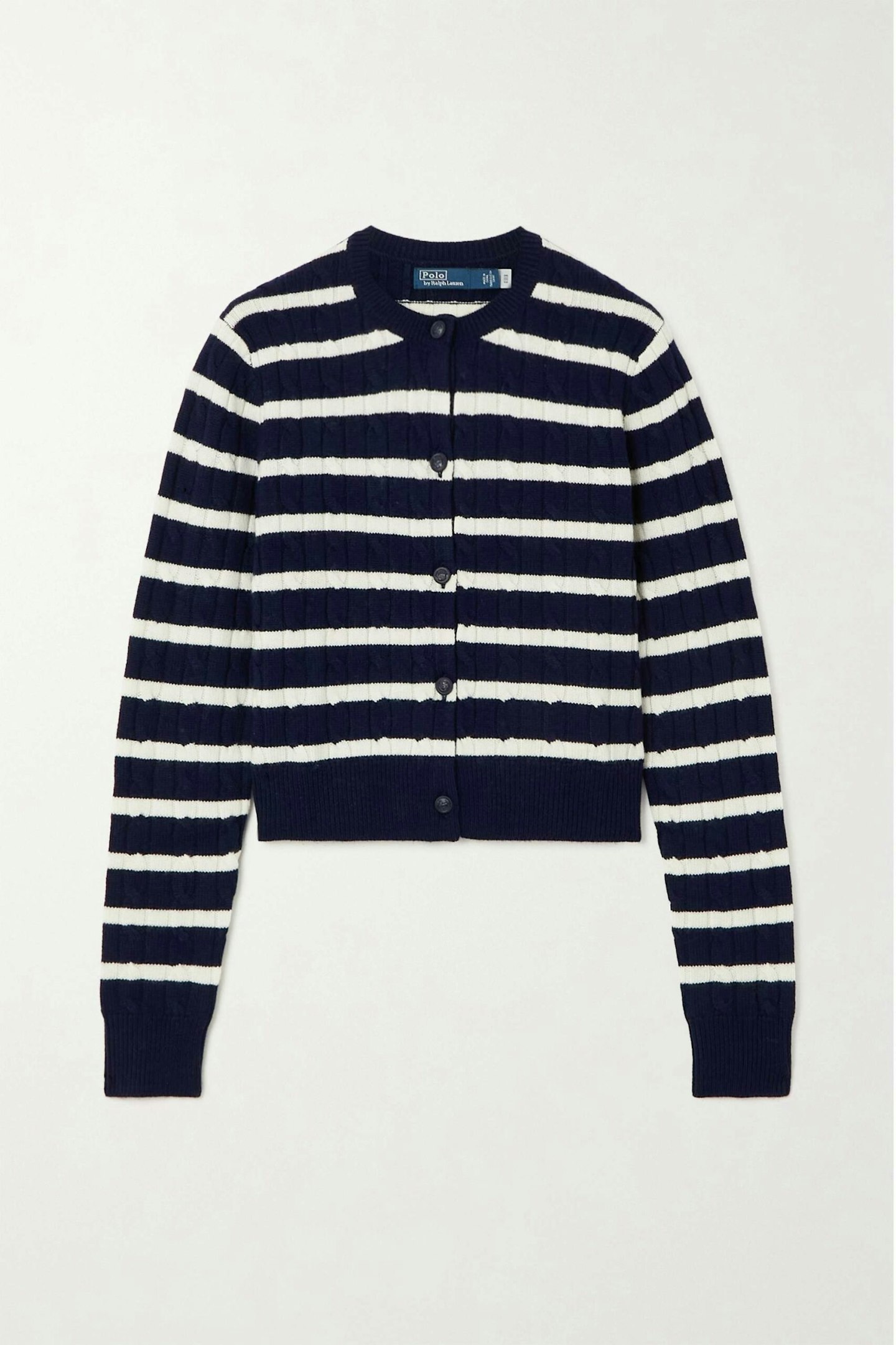 Polo Ralph Lauren, Striped Cable-Knit Wool-Blend Cardigan