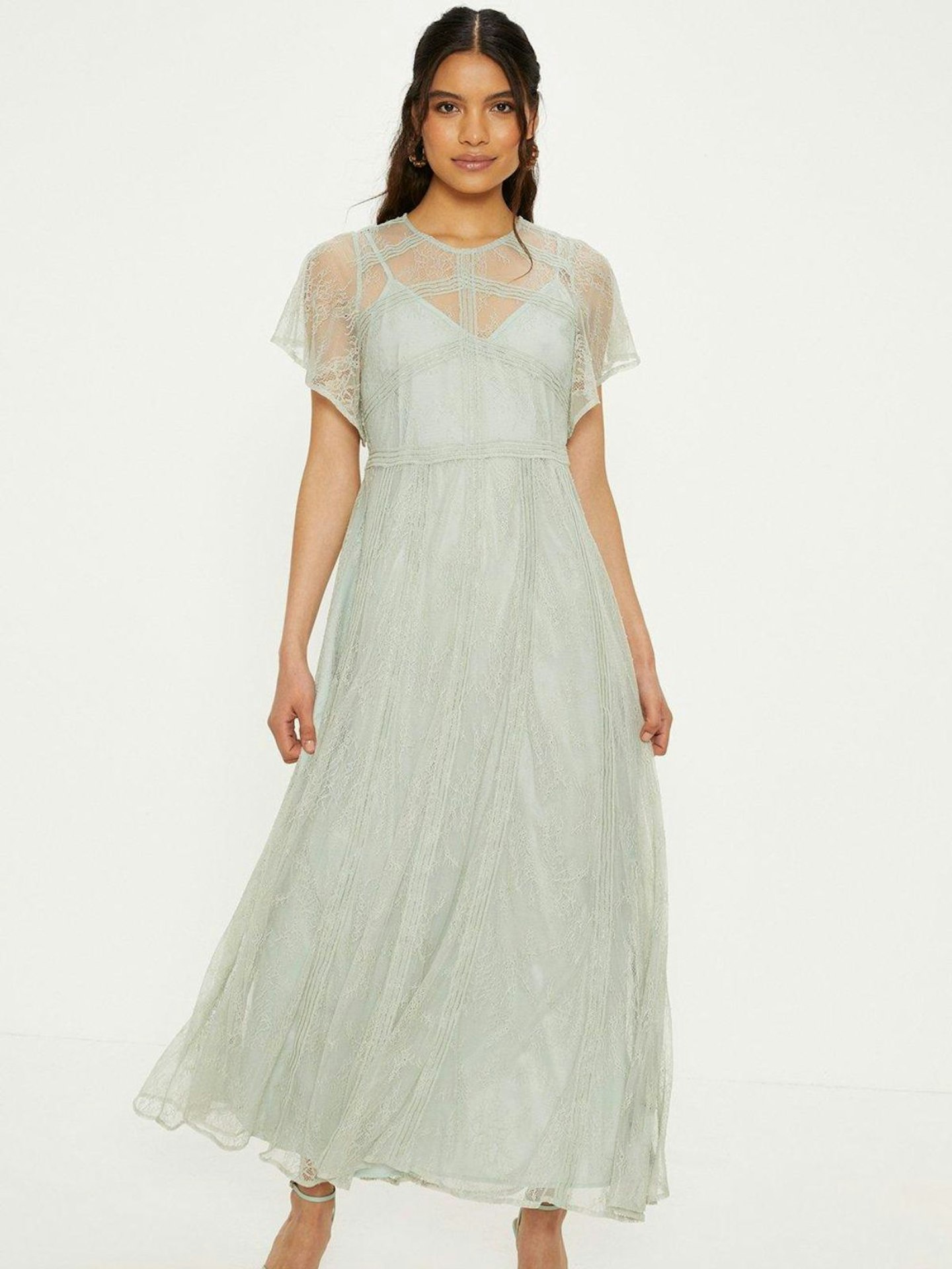 Oasis, Premium Delicate Lace Sage Maxi Dress