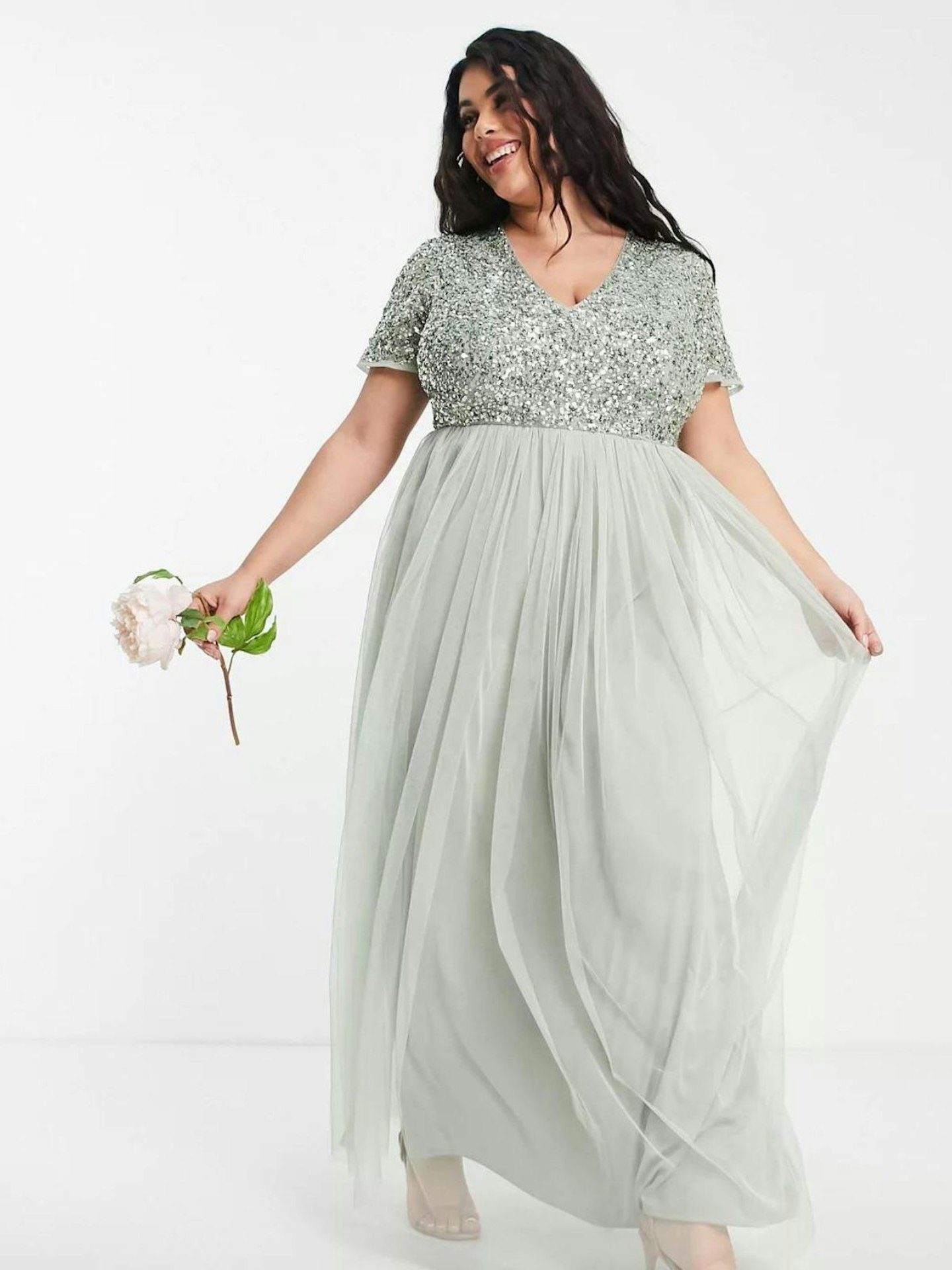 ASOS Maya Plus Bridesmaid Short Sleeve Maxi Tulle Dress