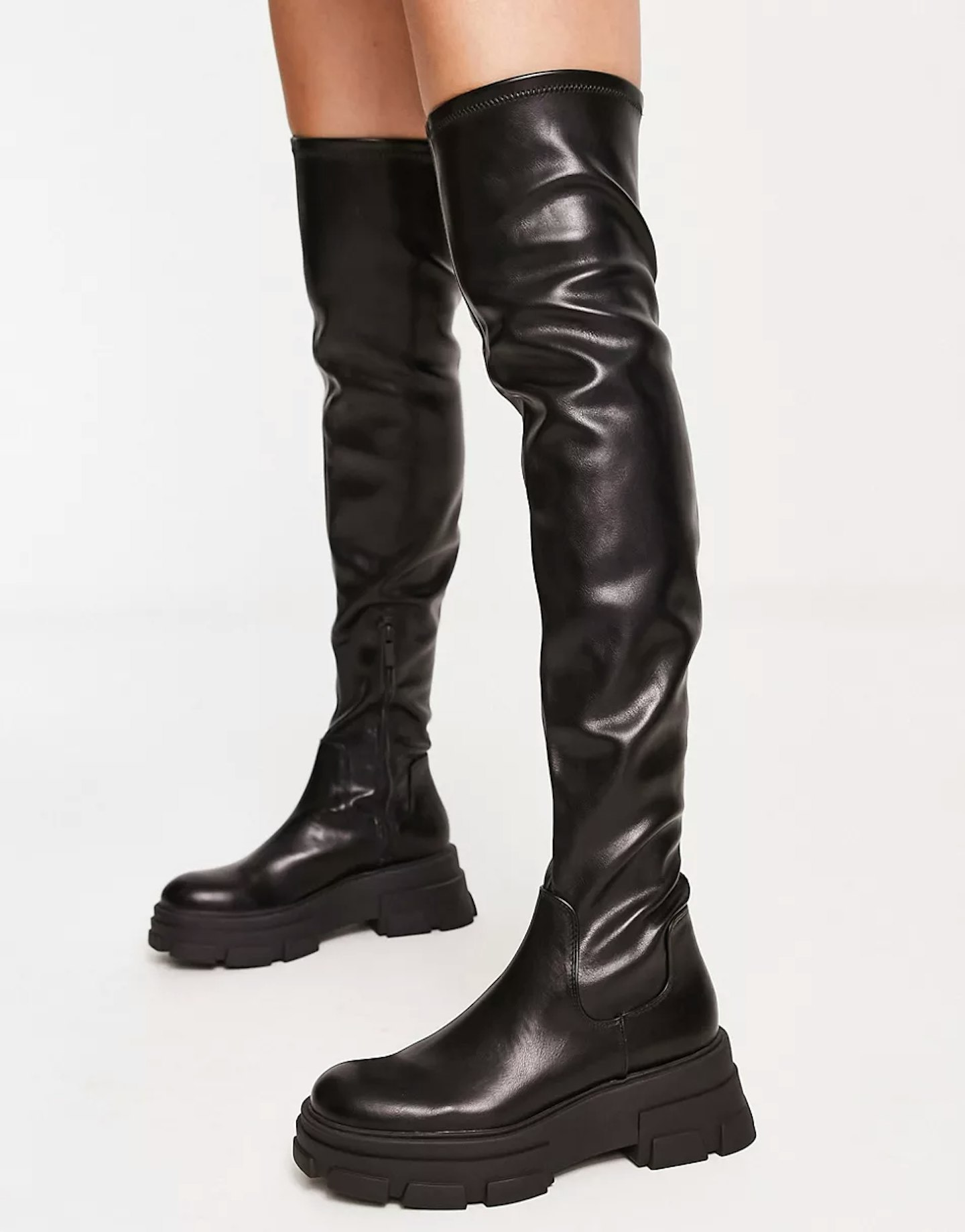 Stradivarius Over The Knee Chunky Boot In Black