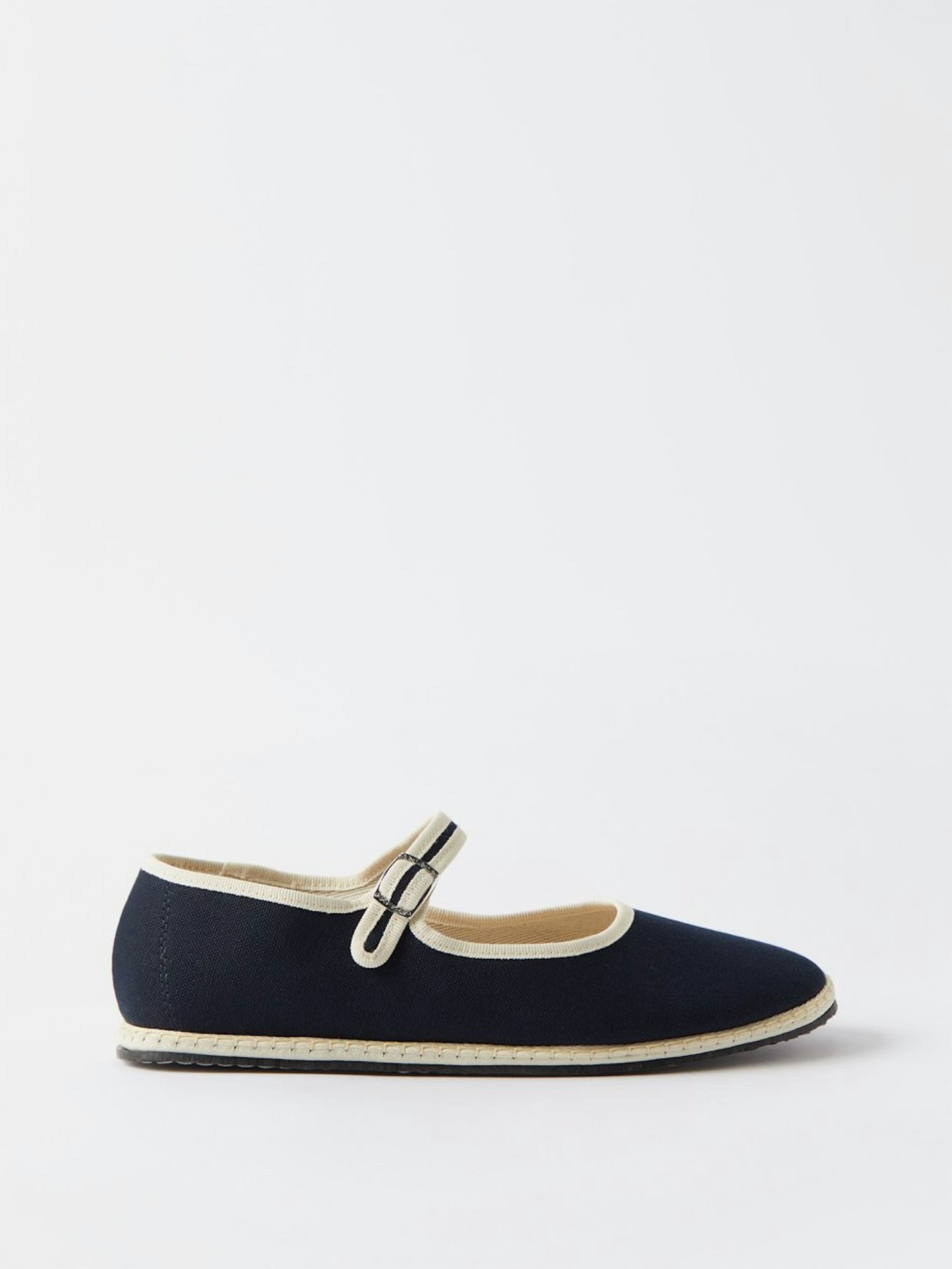 Vibi Venezia, Blanket-Stitched Cotton-Canvas Mary Jane Flats