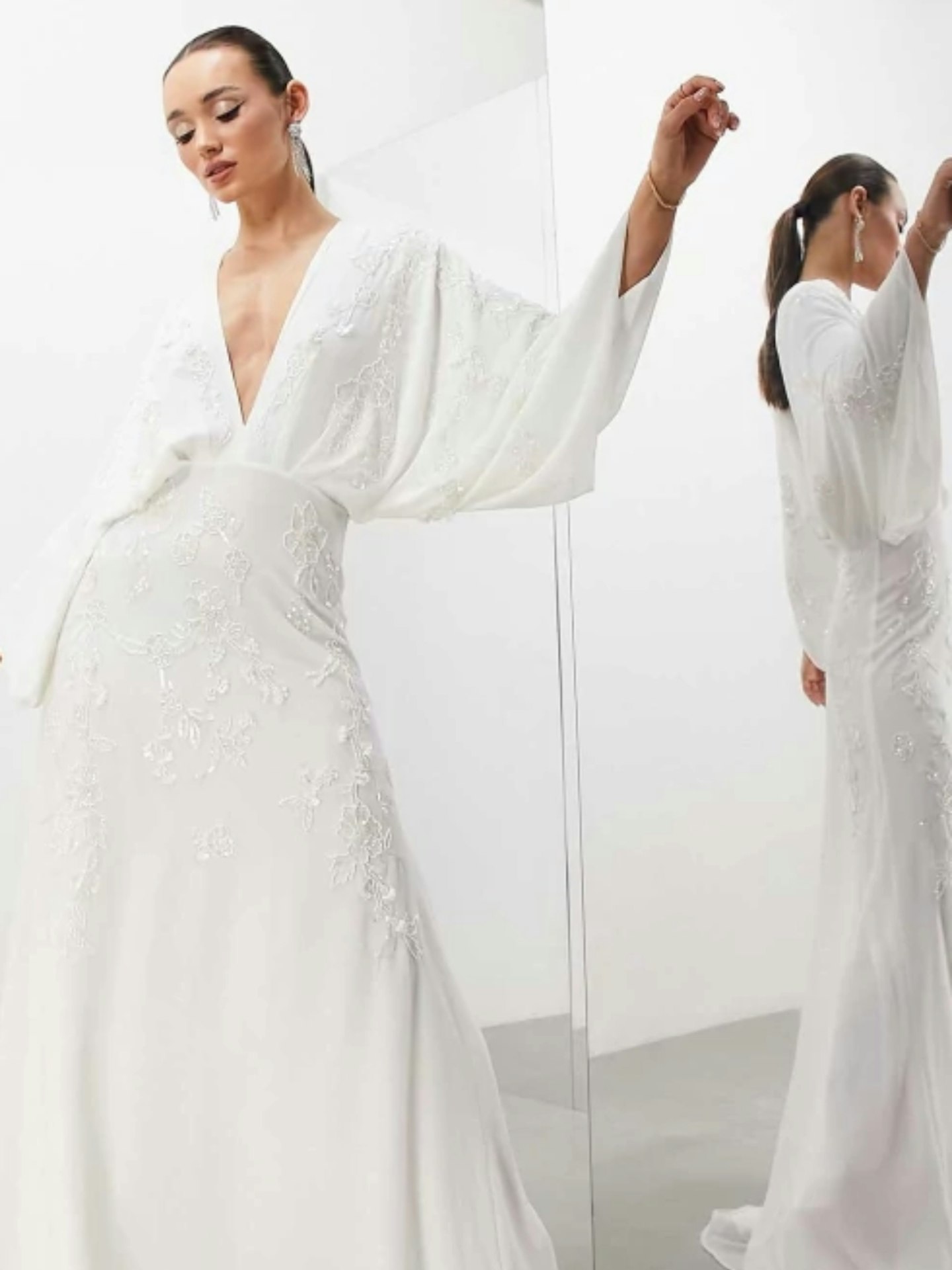 ASOS Edition Lisa Drape Sleeve Plunge Wedding Dress