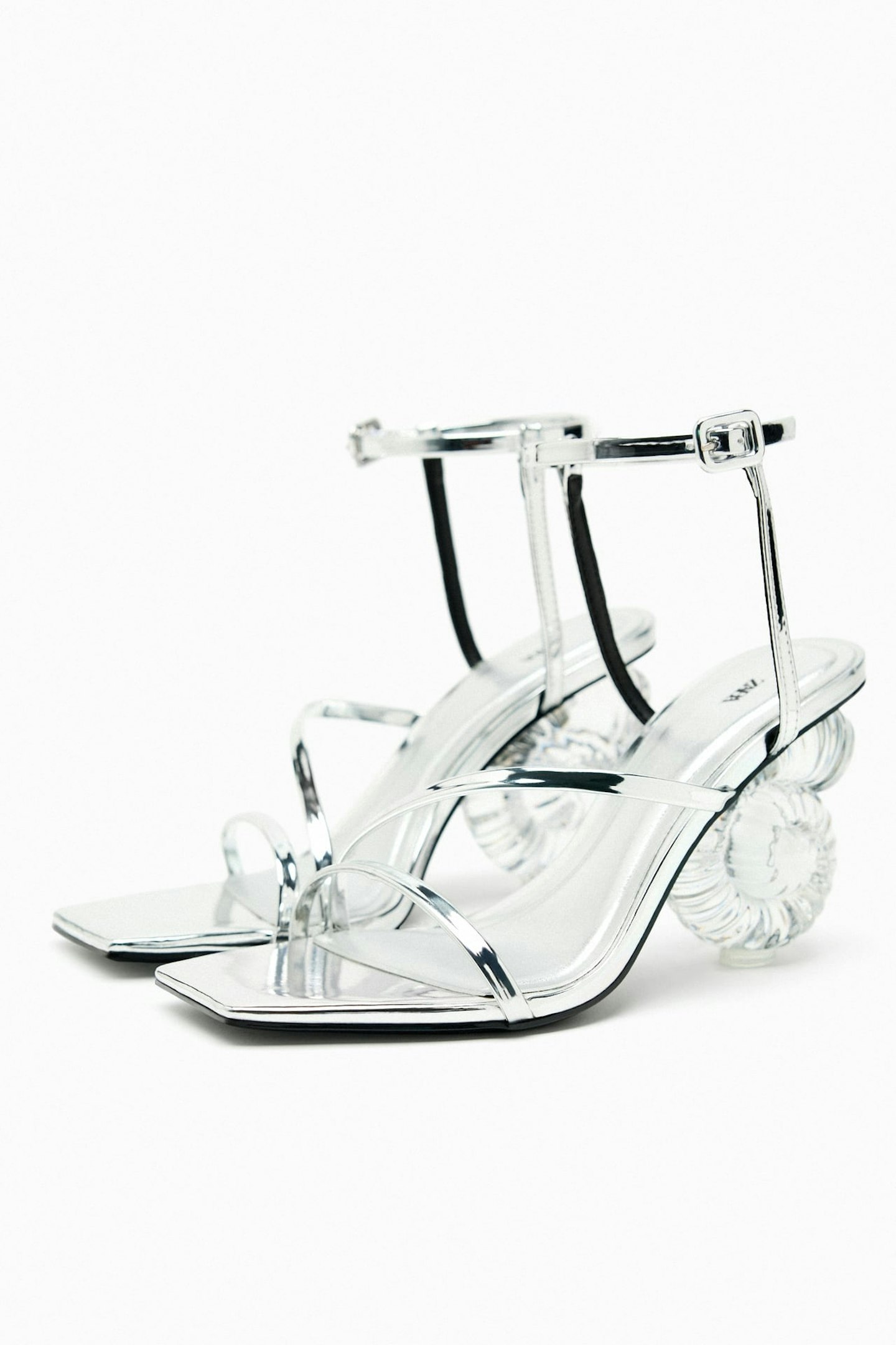 Zara, Metallic Sandal With Seashell Heel