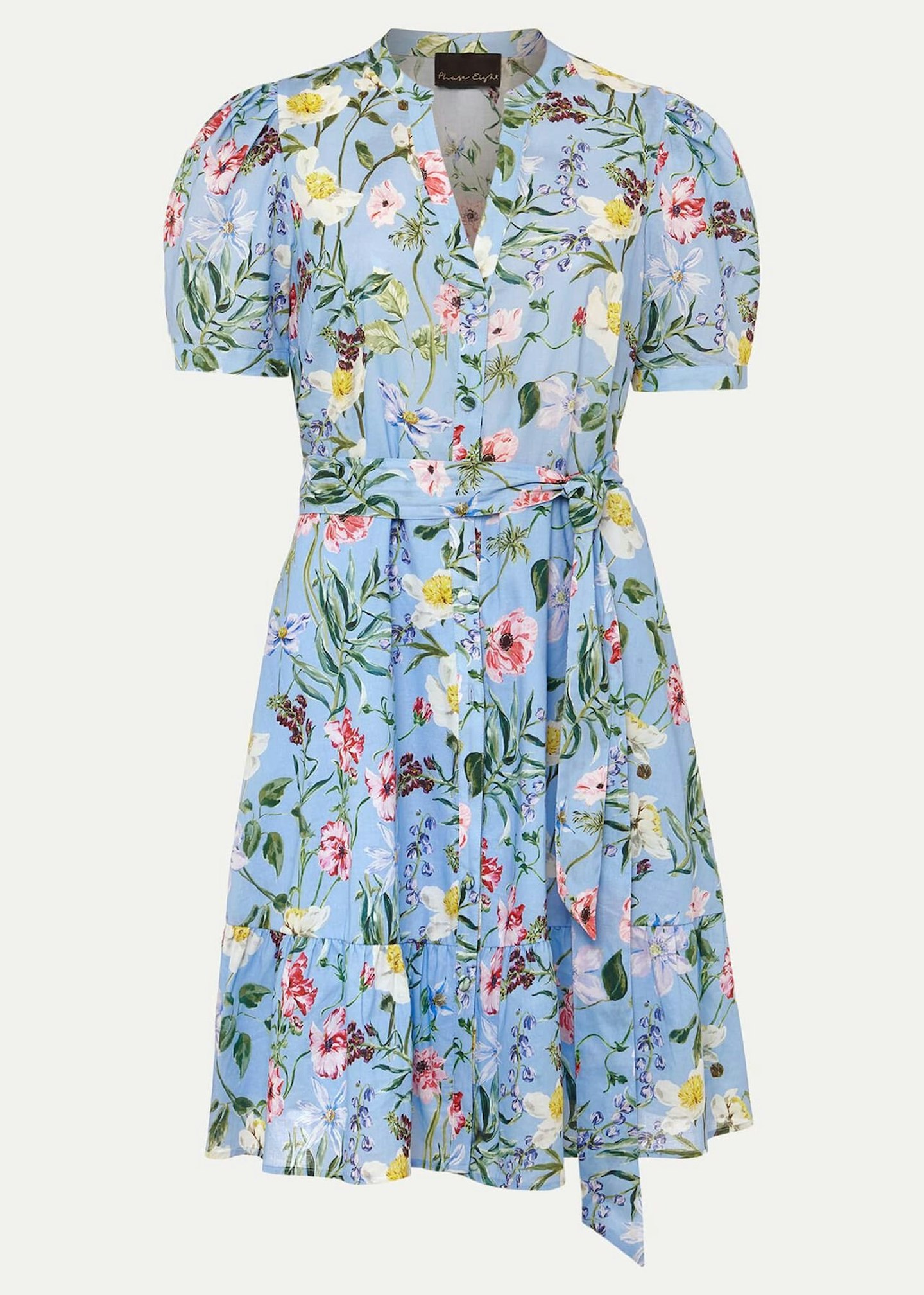 Floral Puff Sleeve Dress with Ruffled Neck, La Redoute