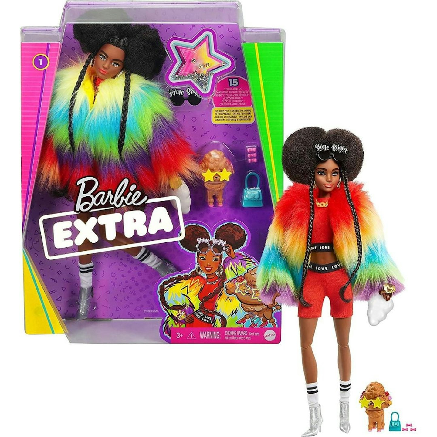 Best Diverse Toys: Barbie Extra Fashion Doll with Afro-Puffs and Shaggy Rainbow Coat