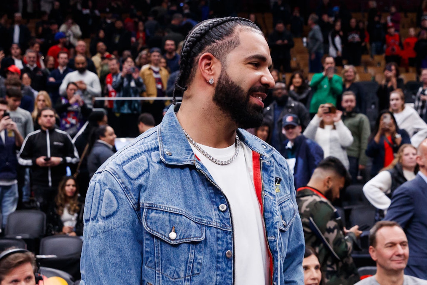 Rapper Drake at a basketball game