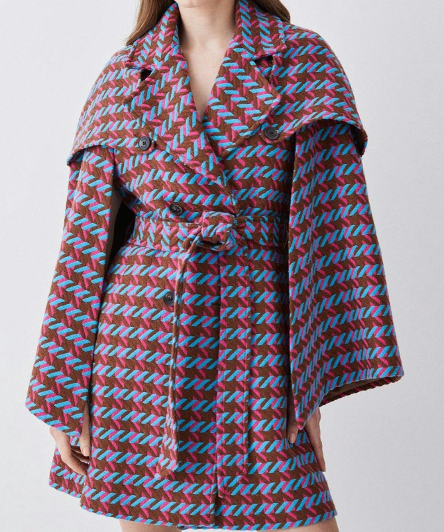 Karen Millen Italian Bright Boucle Short Cape Coat