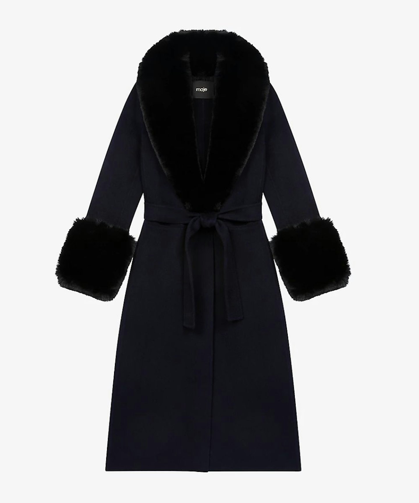 Maje Galaxyra Faux Fur-Collar Wool-Blend Coat