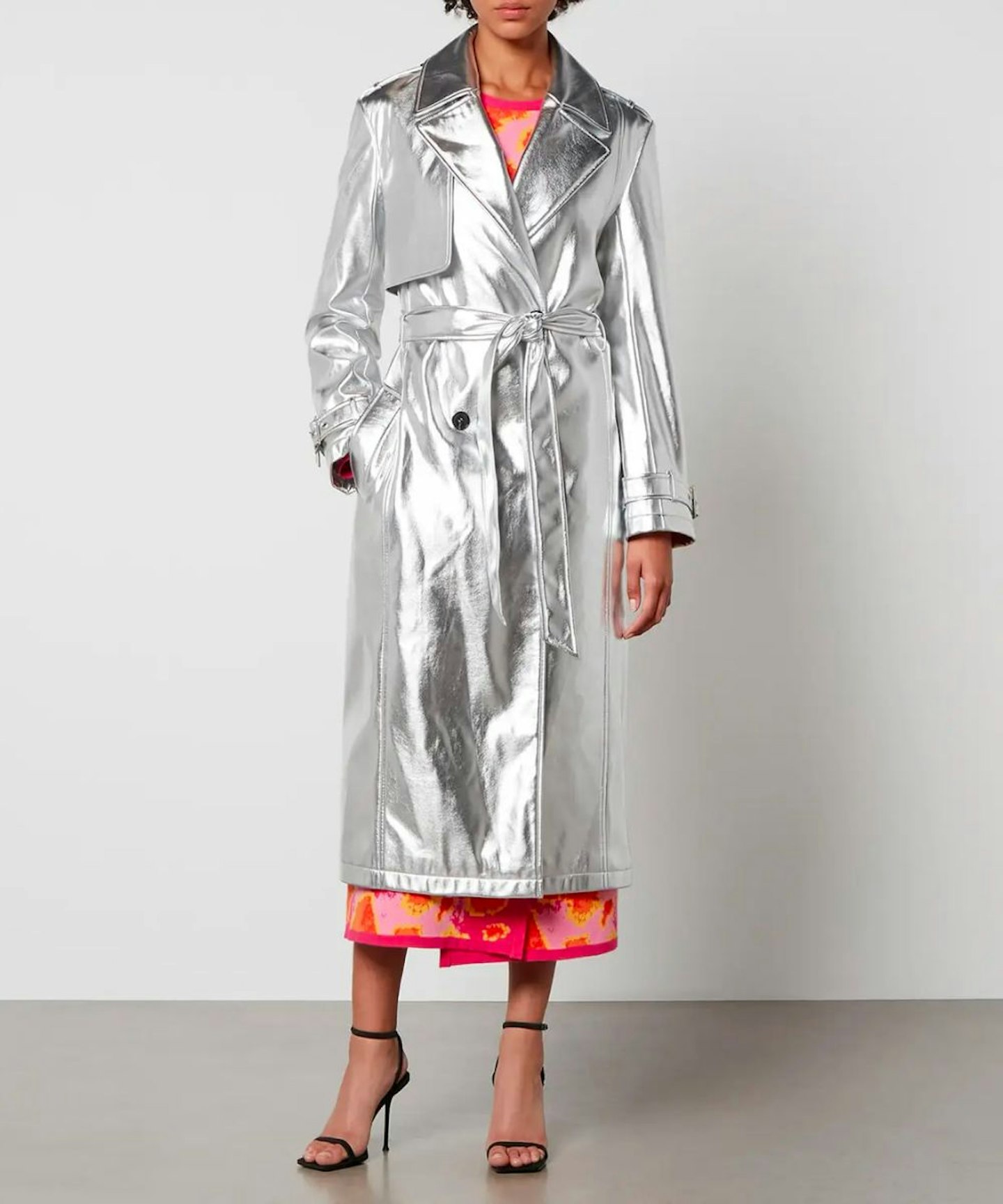 Never Fully Dressed Metallic Vegan Leather Trench Coat