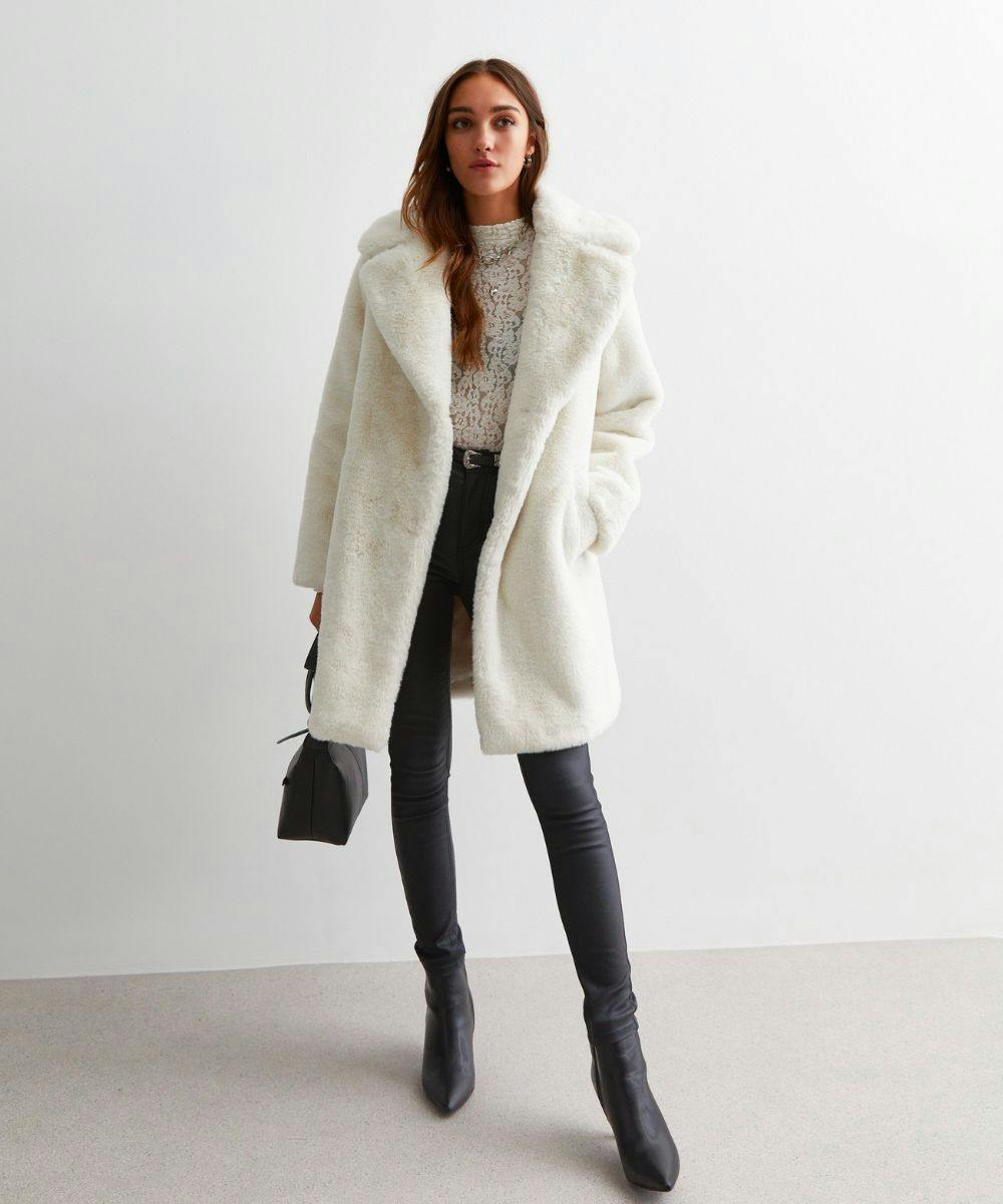 White fur outlet coat new look