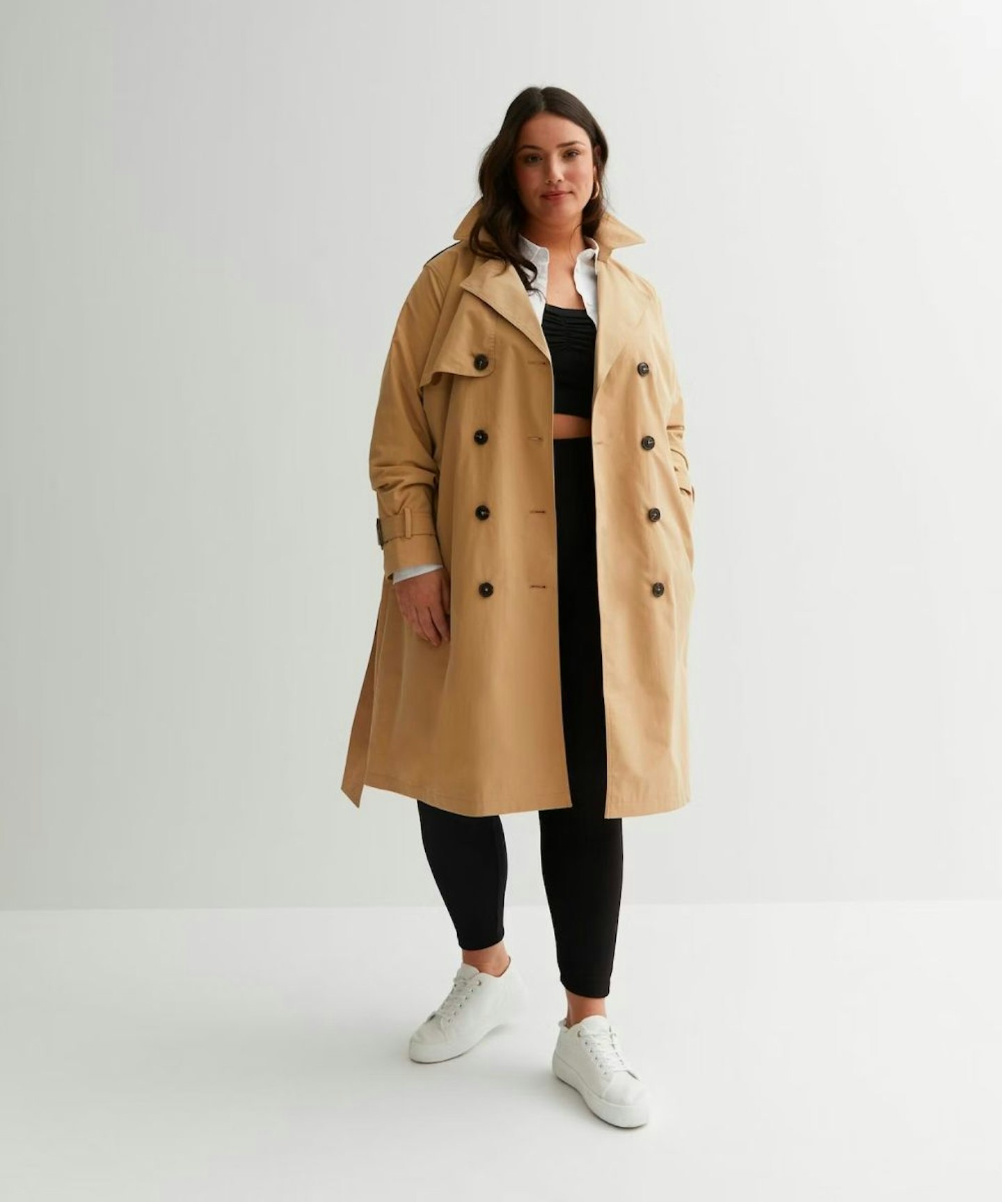 New Look Curves Camel Belted Trench Coat