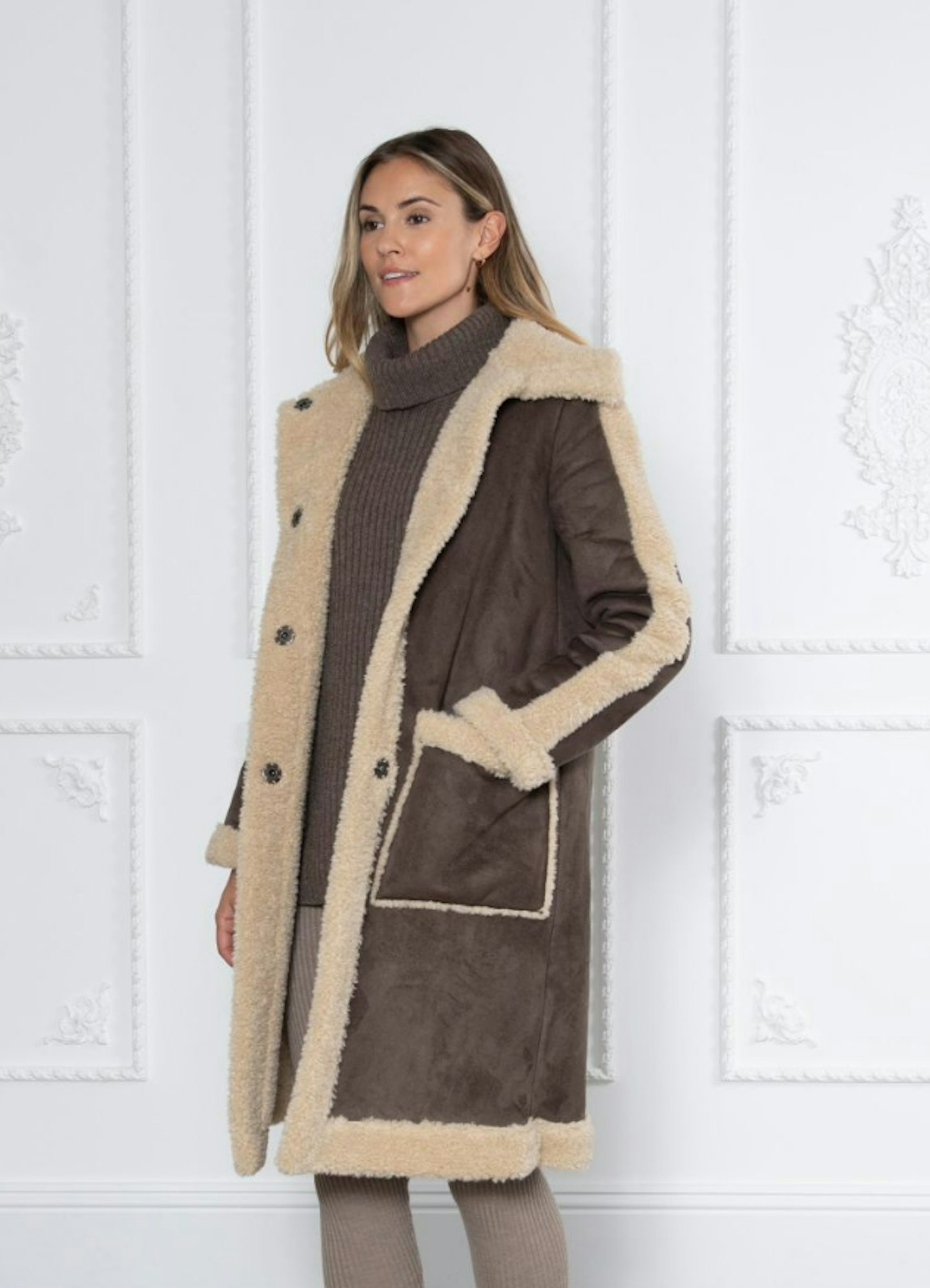 Wolf And Badger, Ruby Faux Shearling Coat