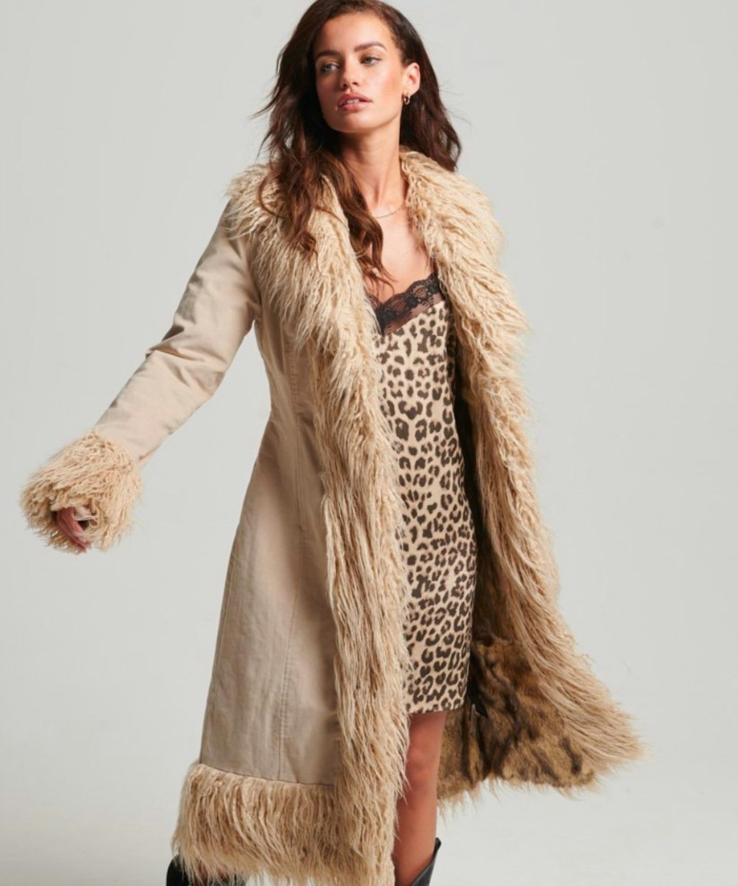 Superdry Faux Fur Lined Longline Afghan Coat