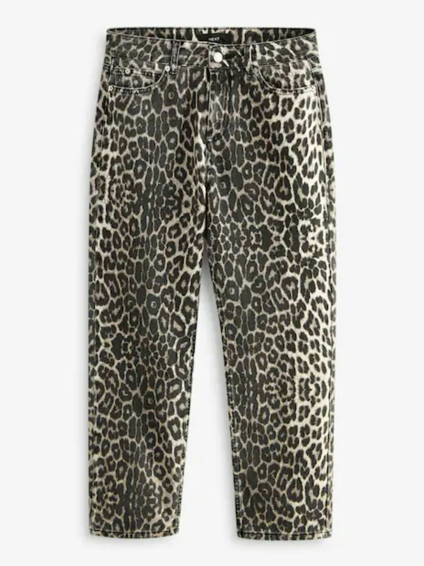 Next, Leopard Print Straight Leg 100% Cotton Jeans