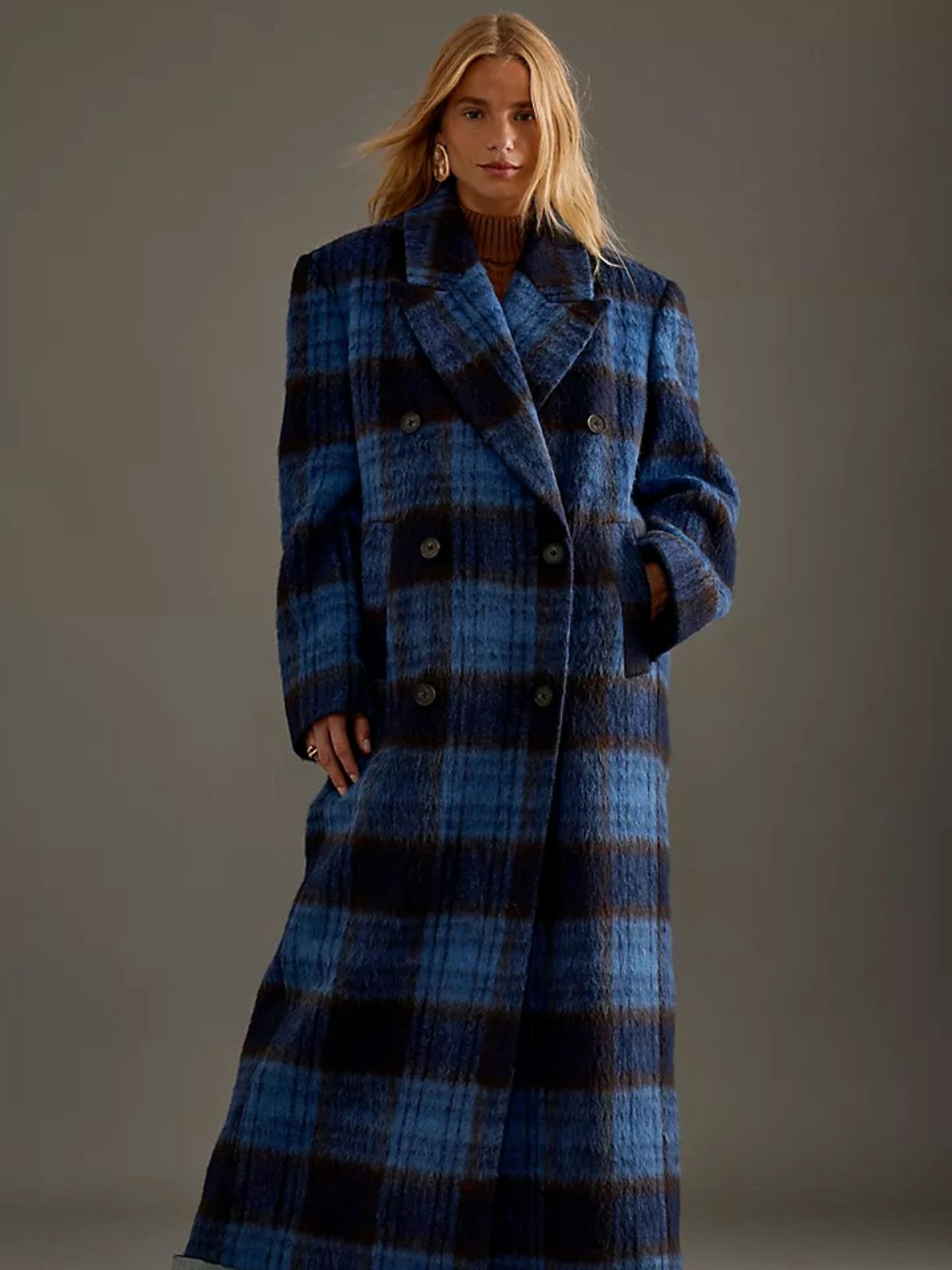 Anthropologie, Double-Breasted Wool Check Maxi Coat