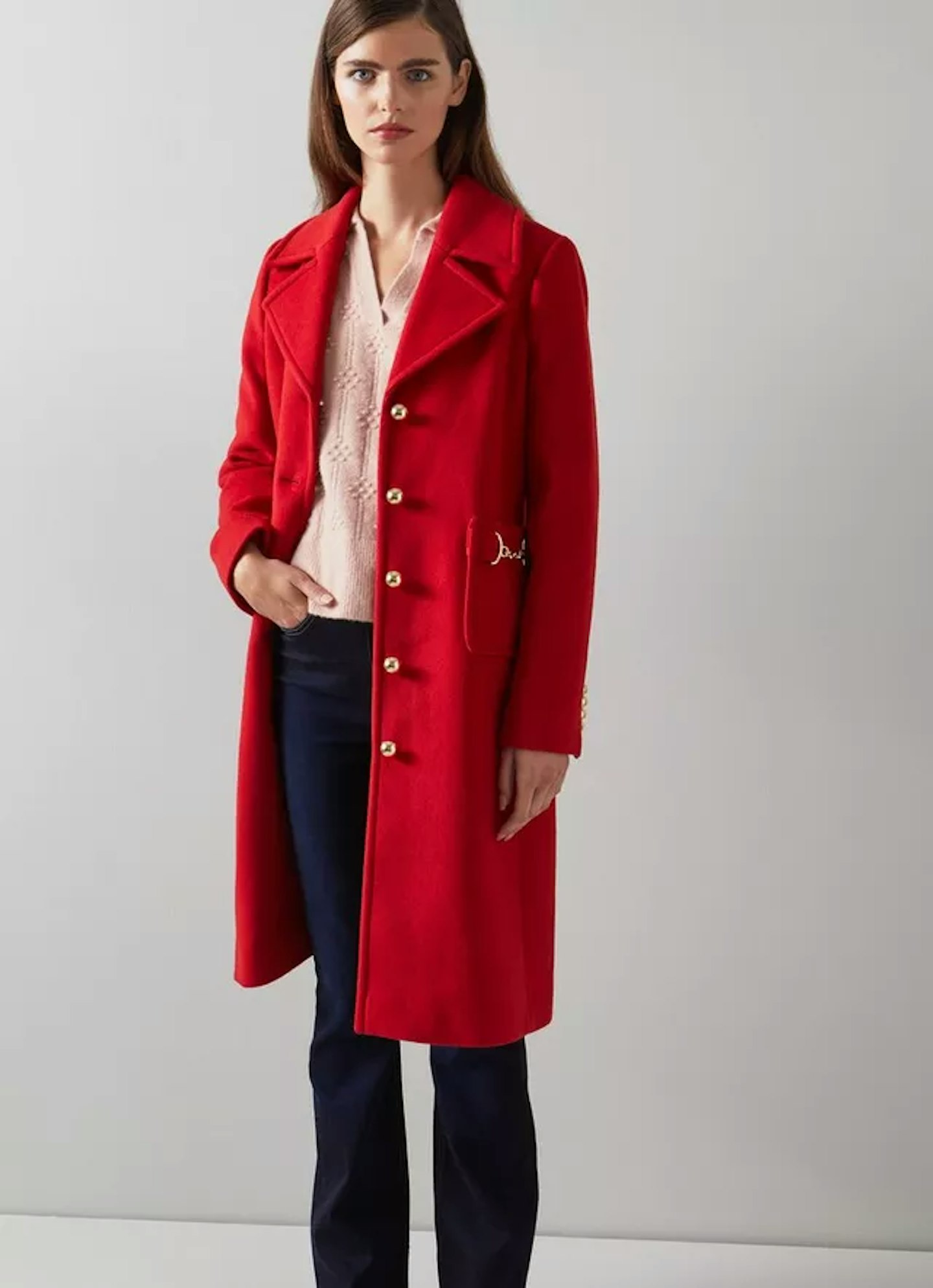 LK Bennett, Spencer Red Recycled Wool-Blend Snaffle-Detail Coat