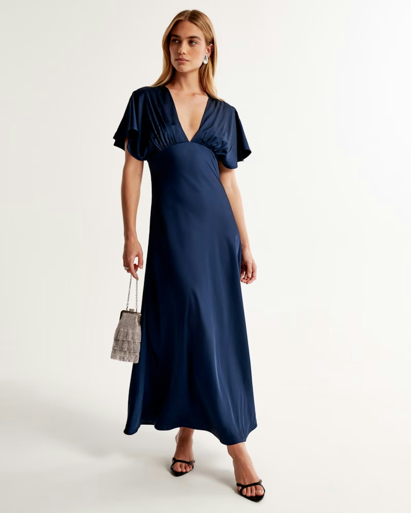 Abercrombie & Fitch, Flutter Sleeve Satin Maxi Dress