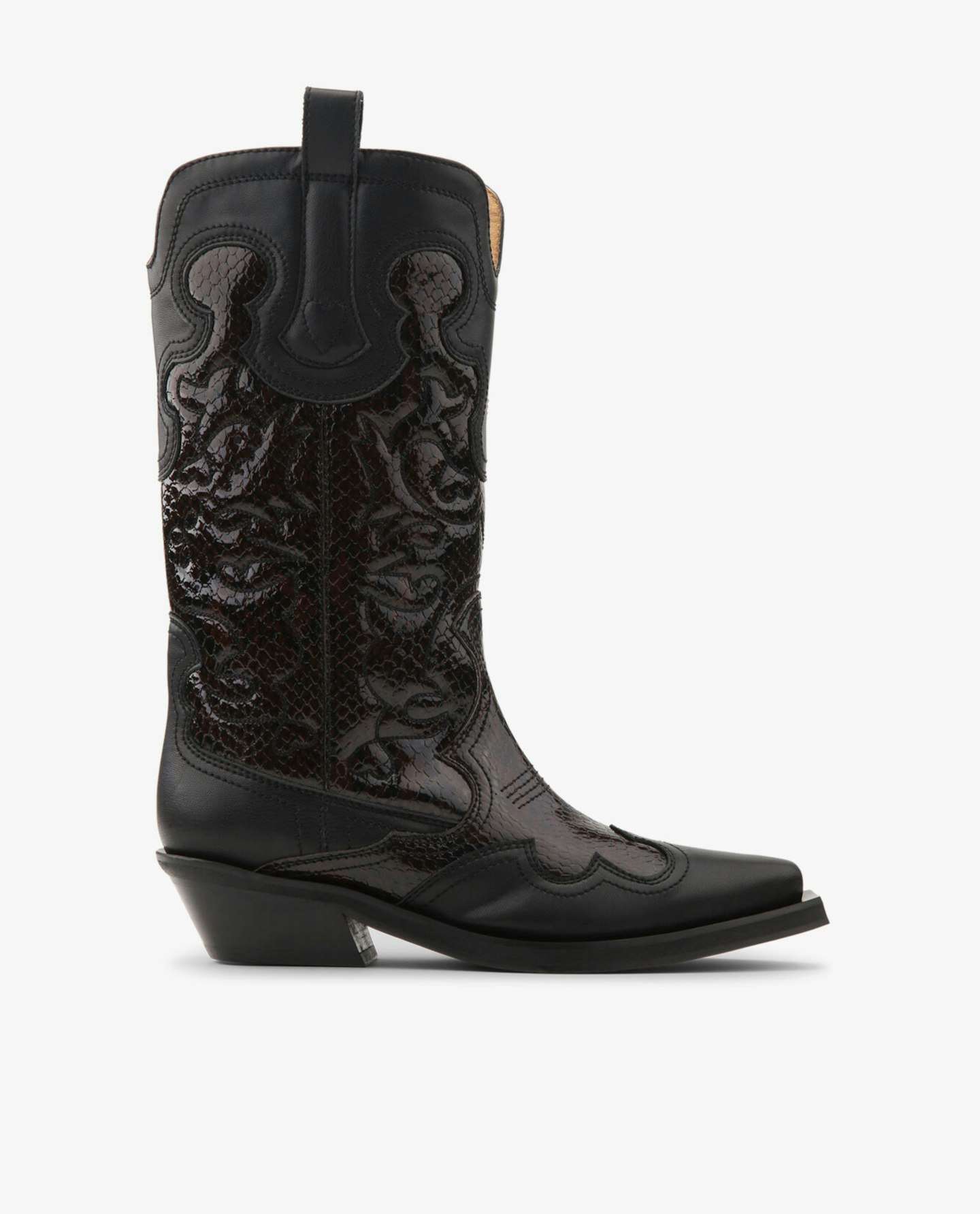 Ganni, Black Embroidered Western Boots