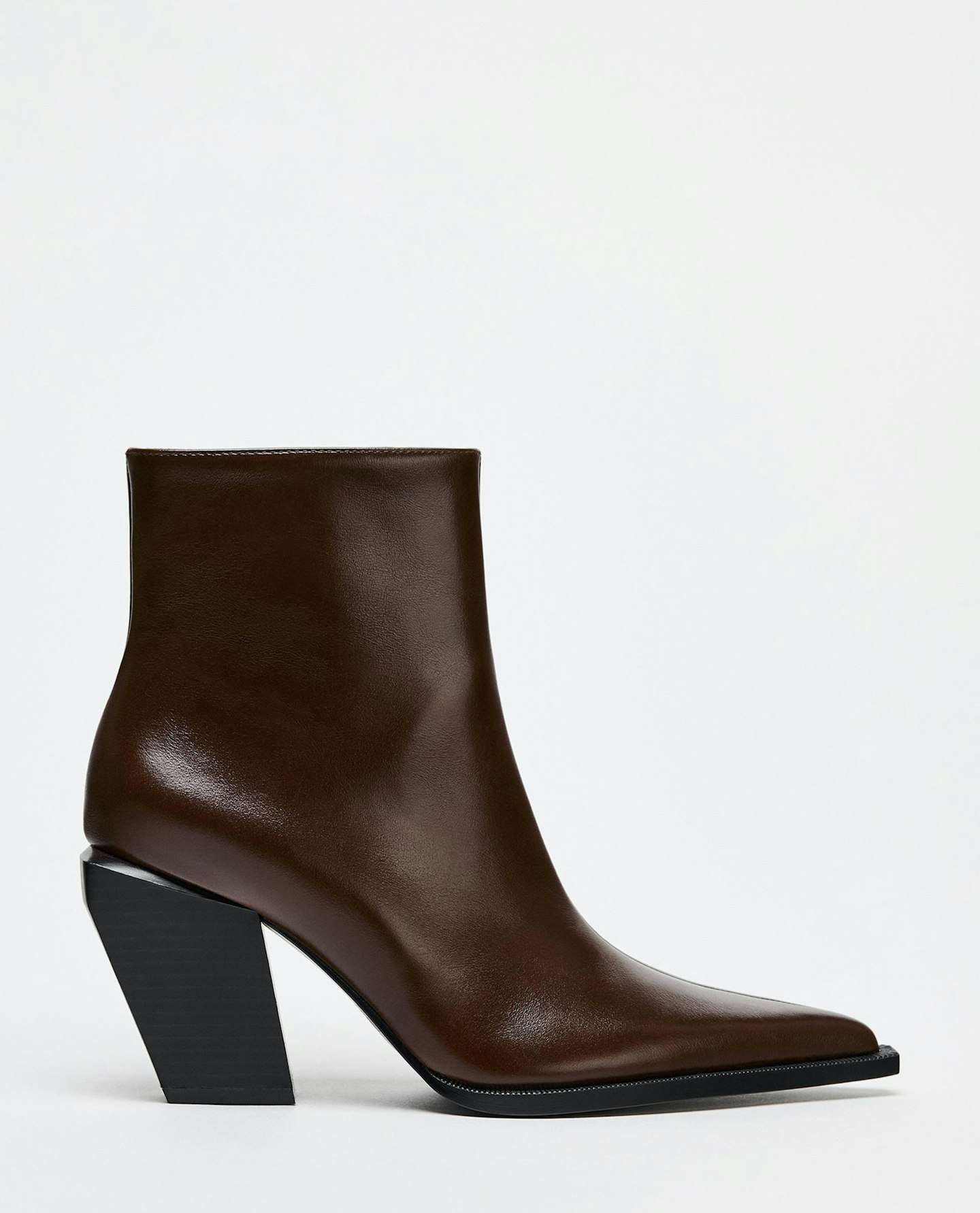 Zara, Leather Cowboy Heeled Ankle Boots