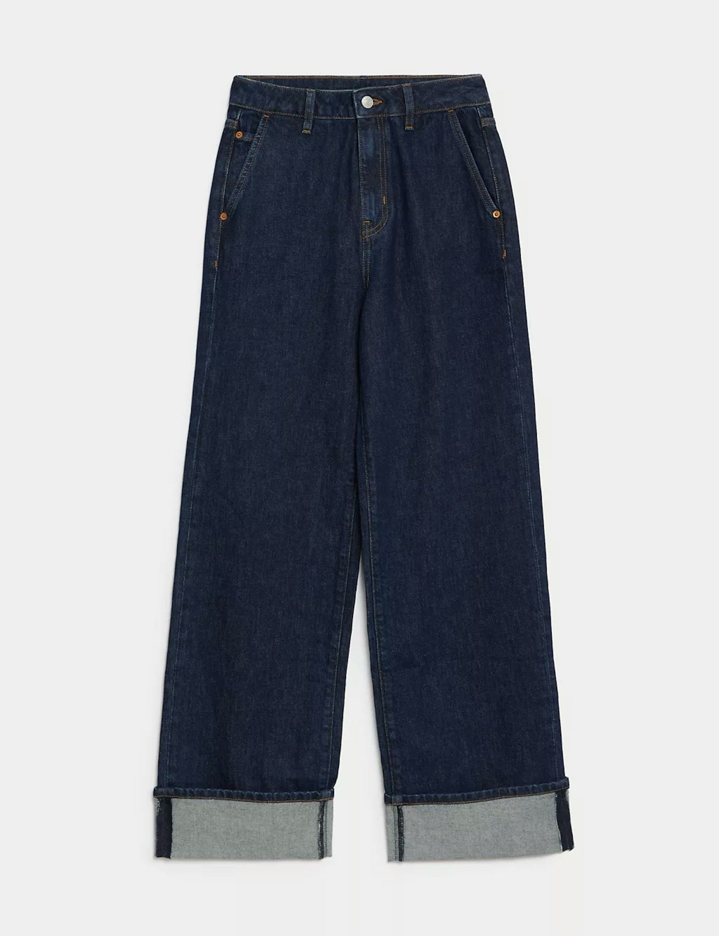 M&S, High-Waisted Slim Wide-Leg Turn-Up Jeans