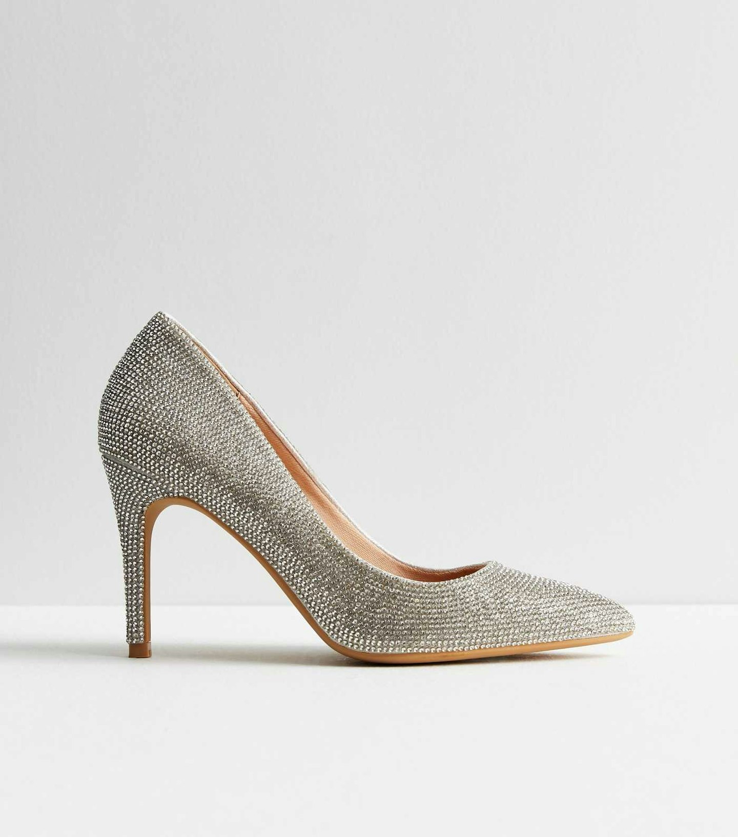 New Look, Silver Diamante Stiletto Heel Court Shoes