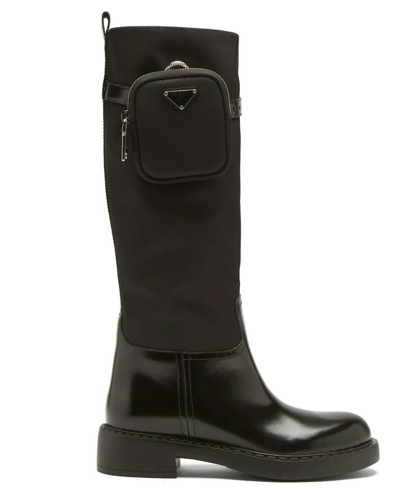 Pouch Leather And Nylon Knee-High Boots, Prada