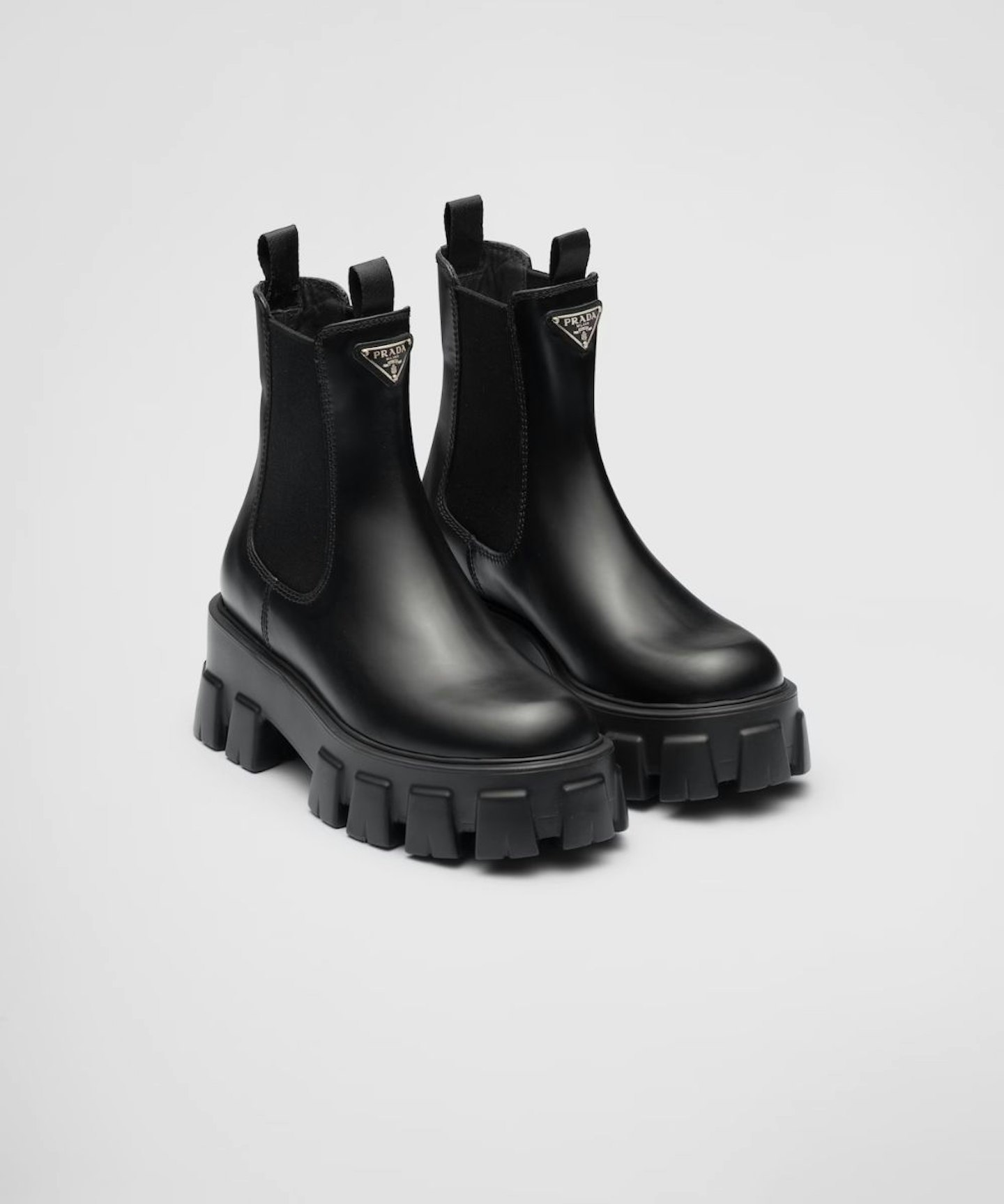 Monolith Brushed Leather Booties, Prada