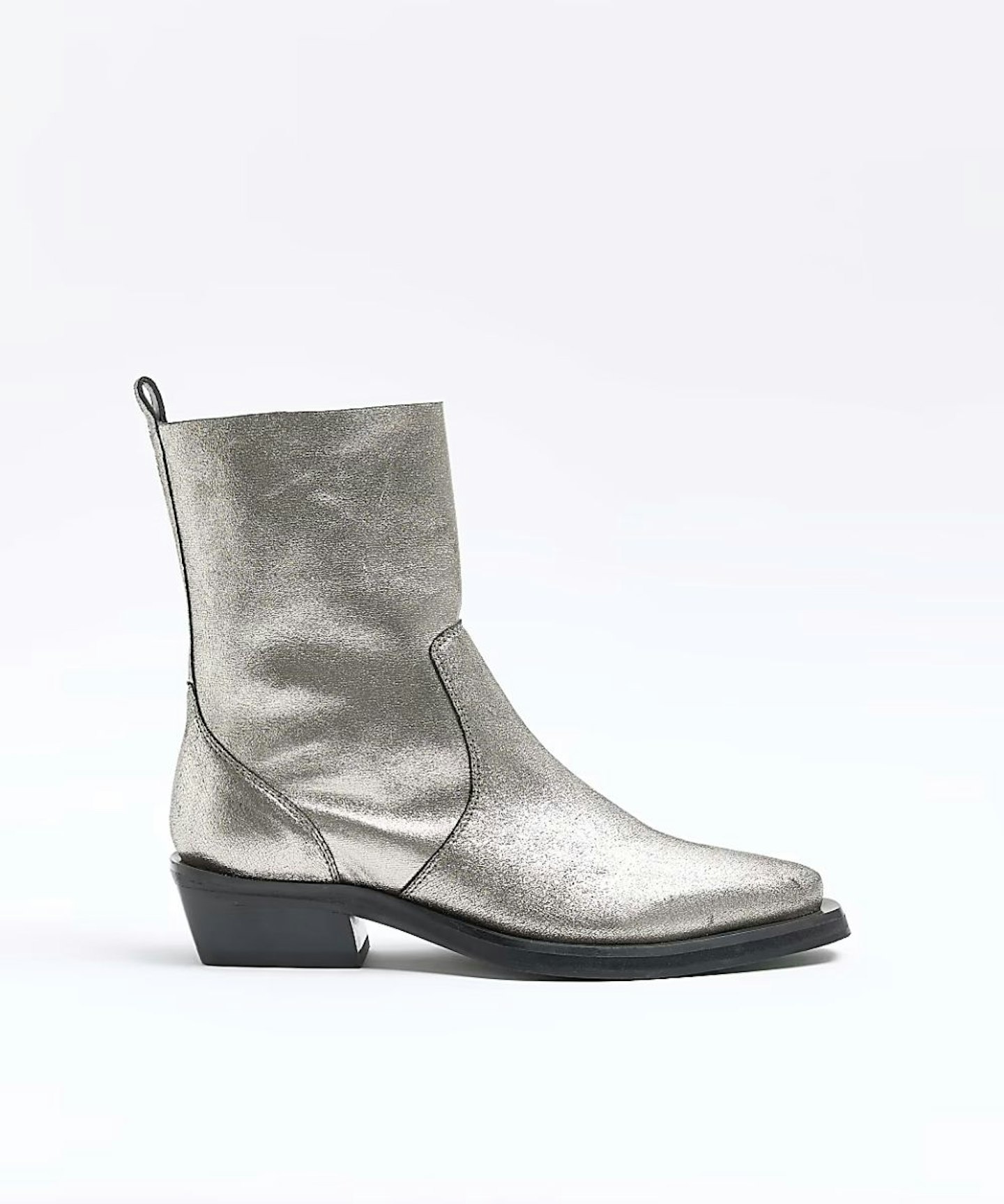 Silver Leather Western Boots, River Island
