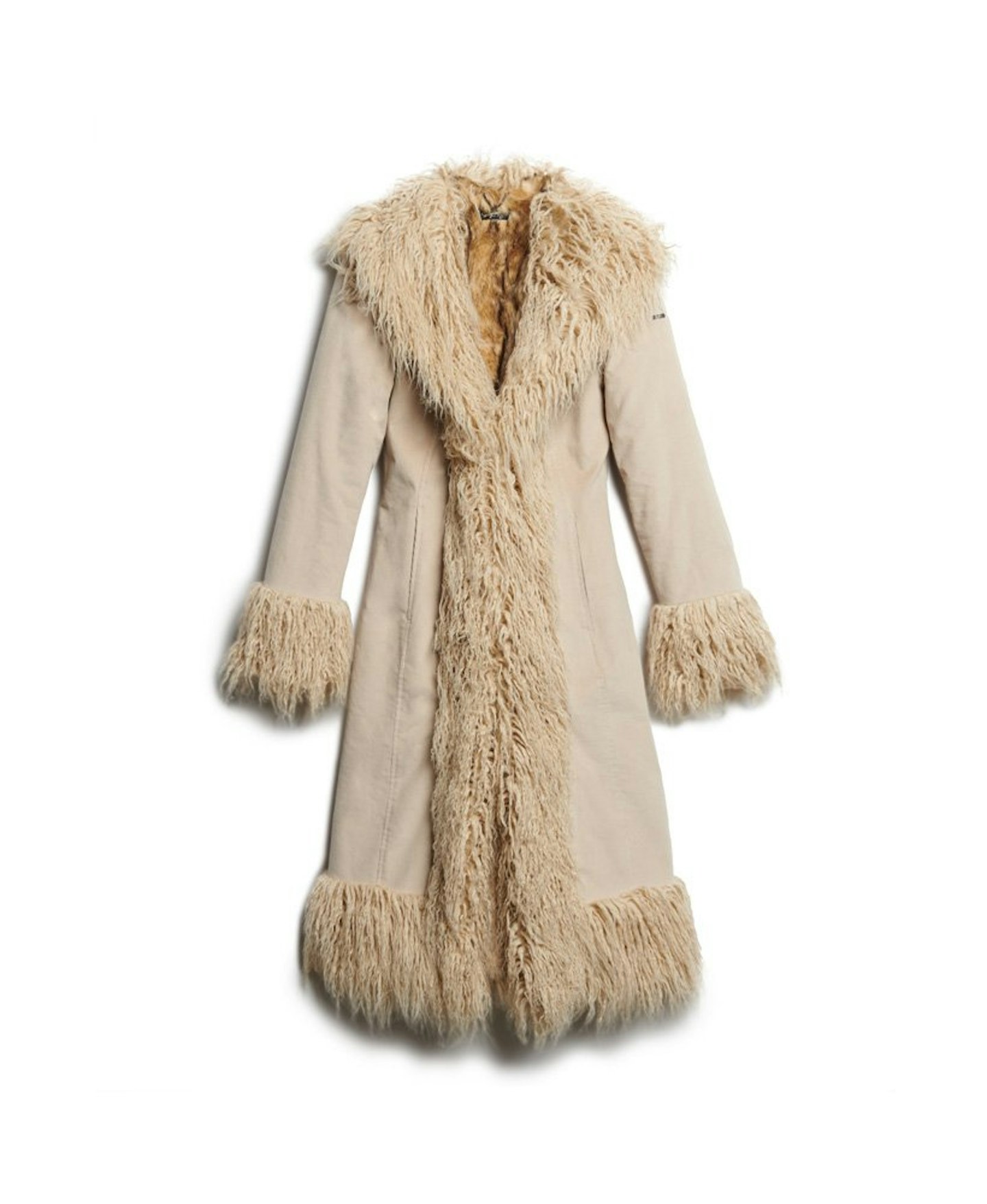 Superdry, Faux Fur Lined Longline Afghan Coat