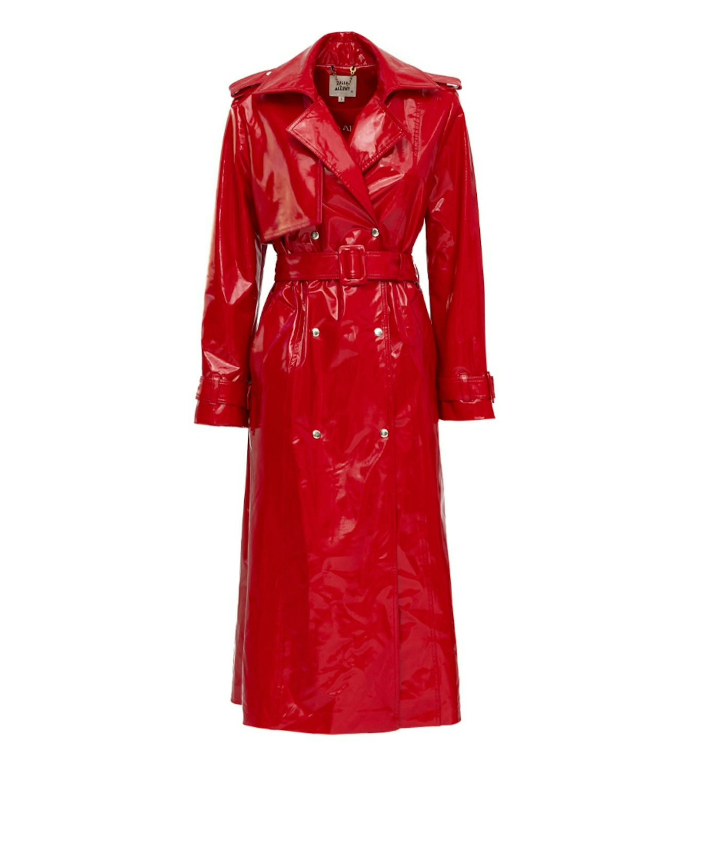 Julia Allert, Fashion Red Lacquered Trench Coat