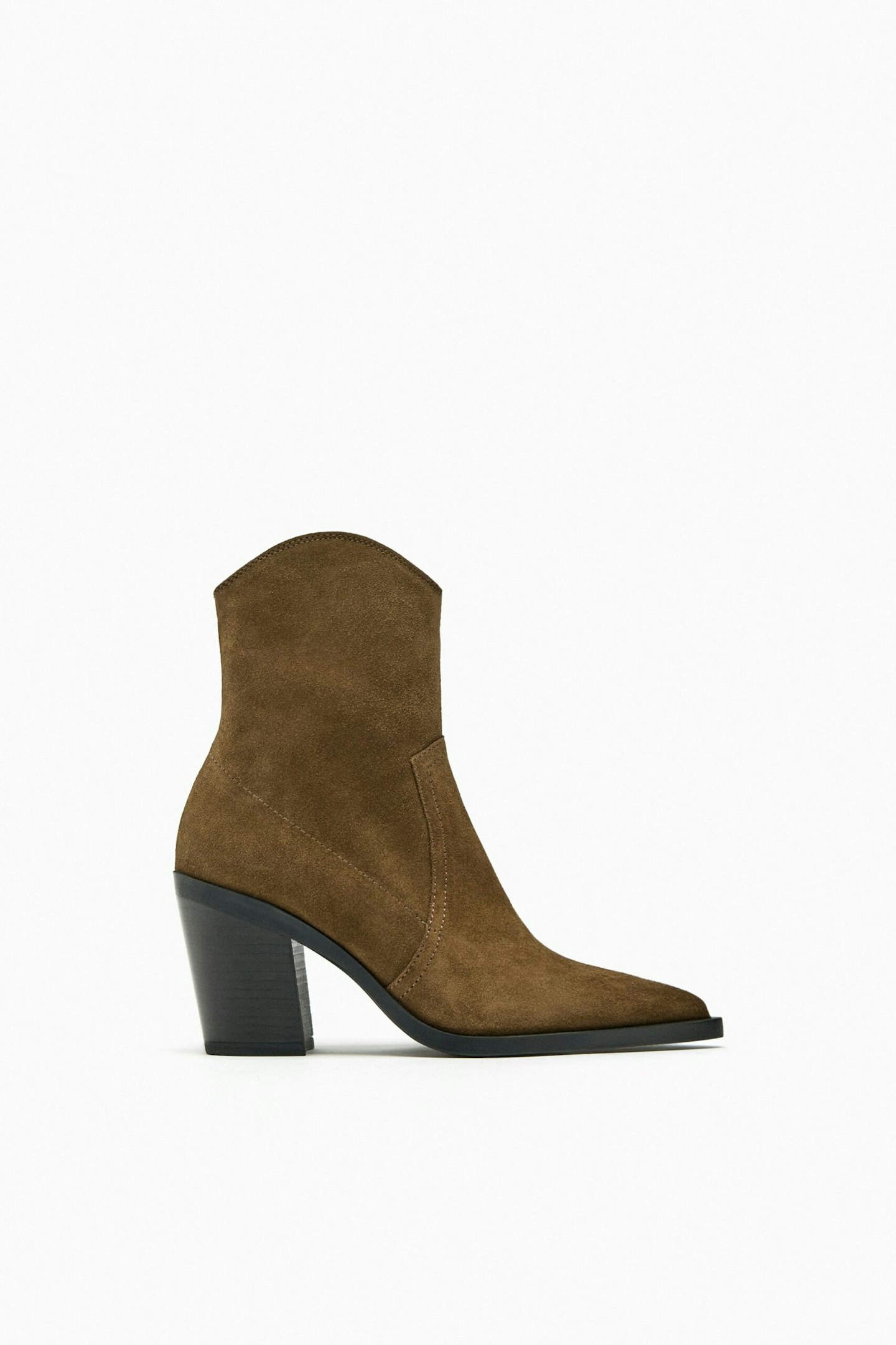Zara, Leather Cowboy-Heel Ankle Boots