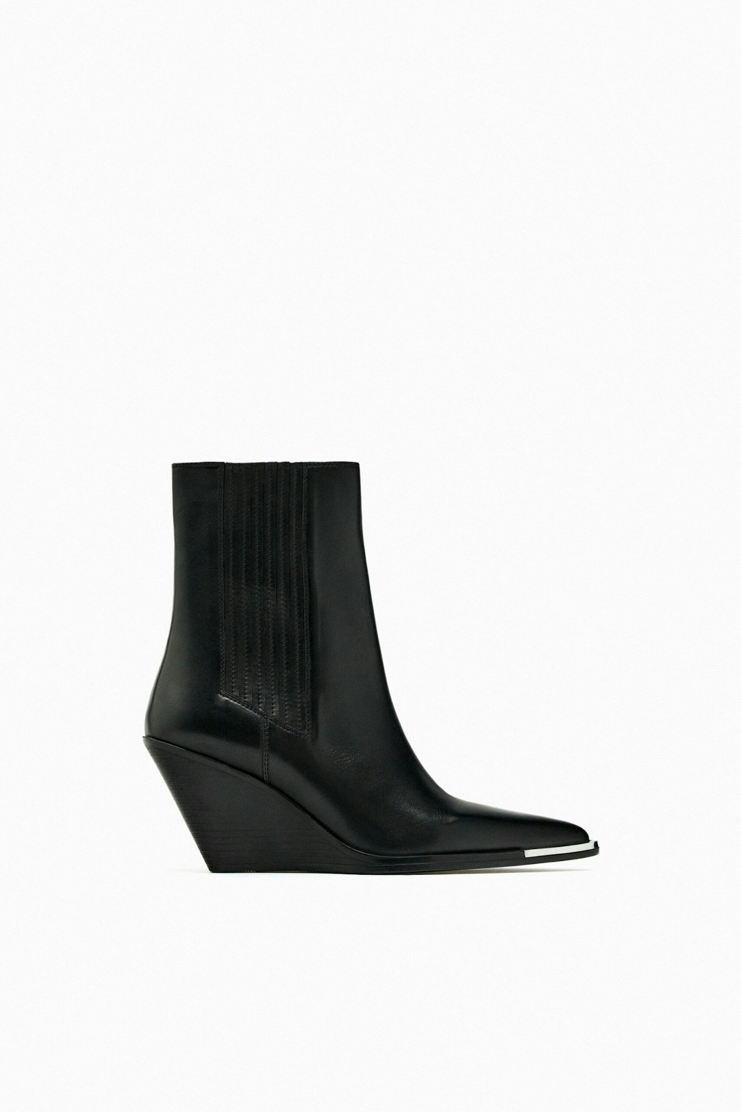 Zara, Leather Wedge Cowboy Ankle Boots
