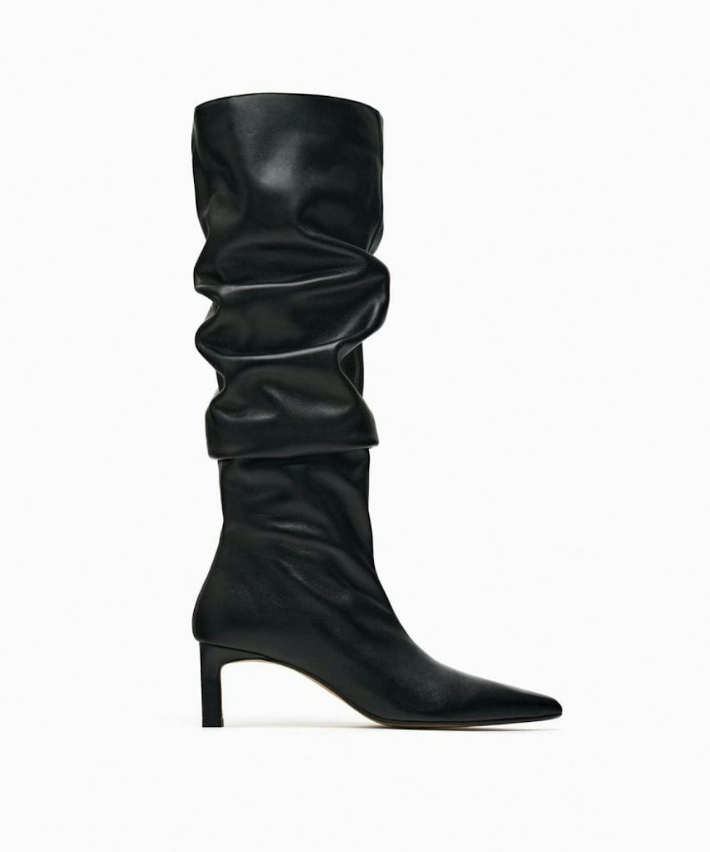 Gathered Leather High-Heel Boots, Zara