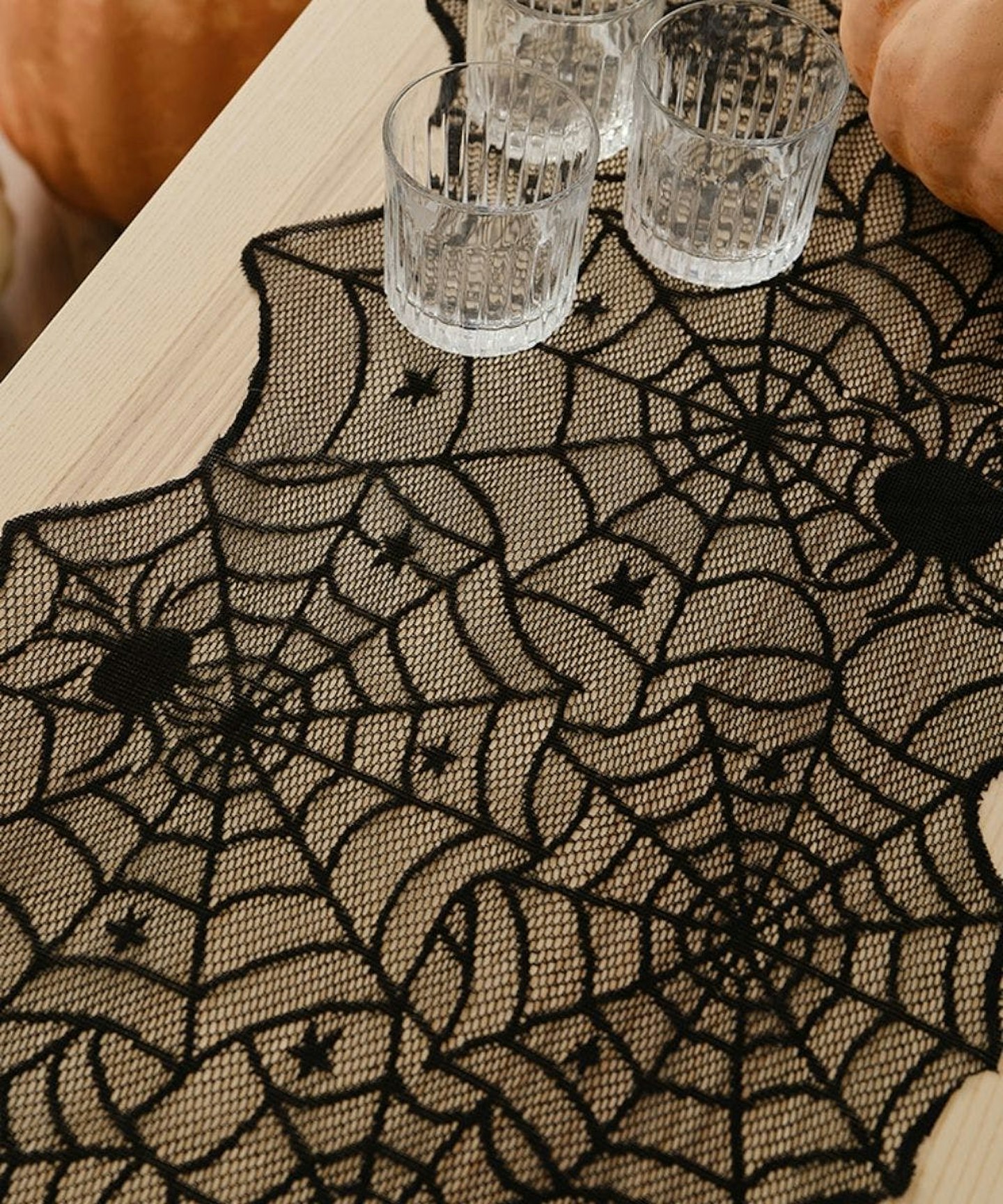 Black Spider Web Halloween Table Runner