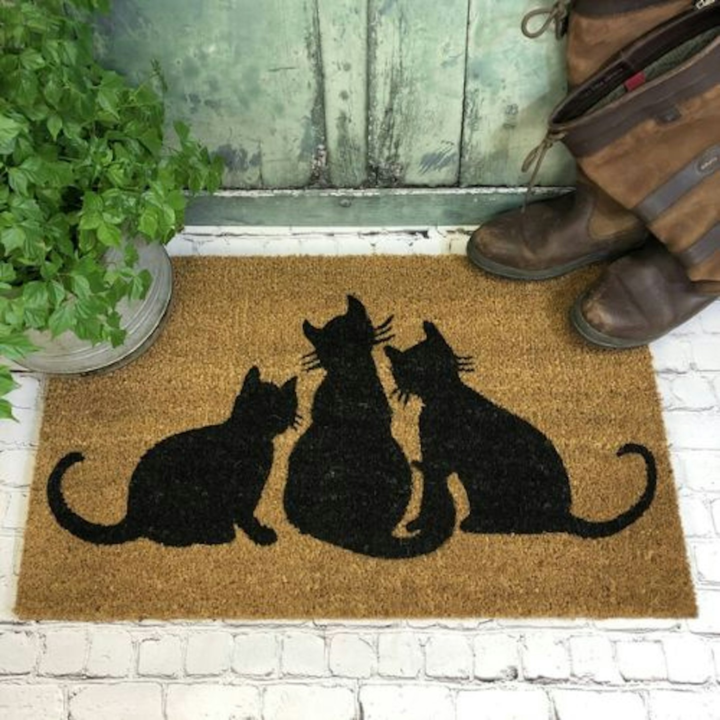 Pair Of Lucky Black Cat Family Coir Doormats