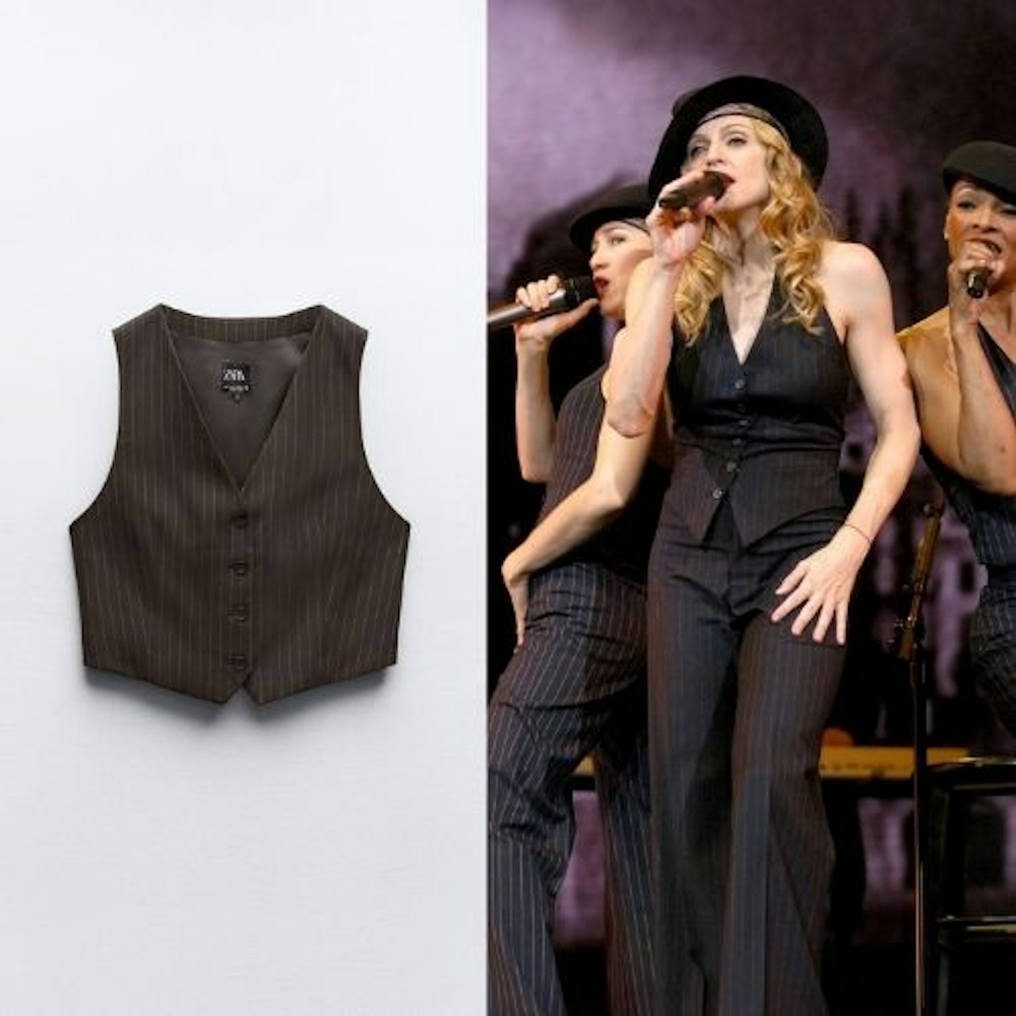 Fitted sleeveless V-neck waistcoat. Contrast lining. Buttoned front.