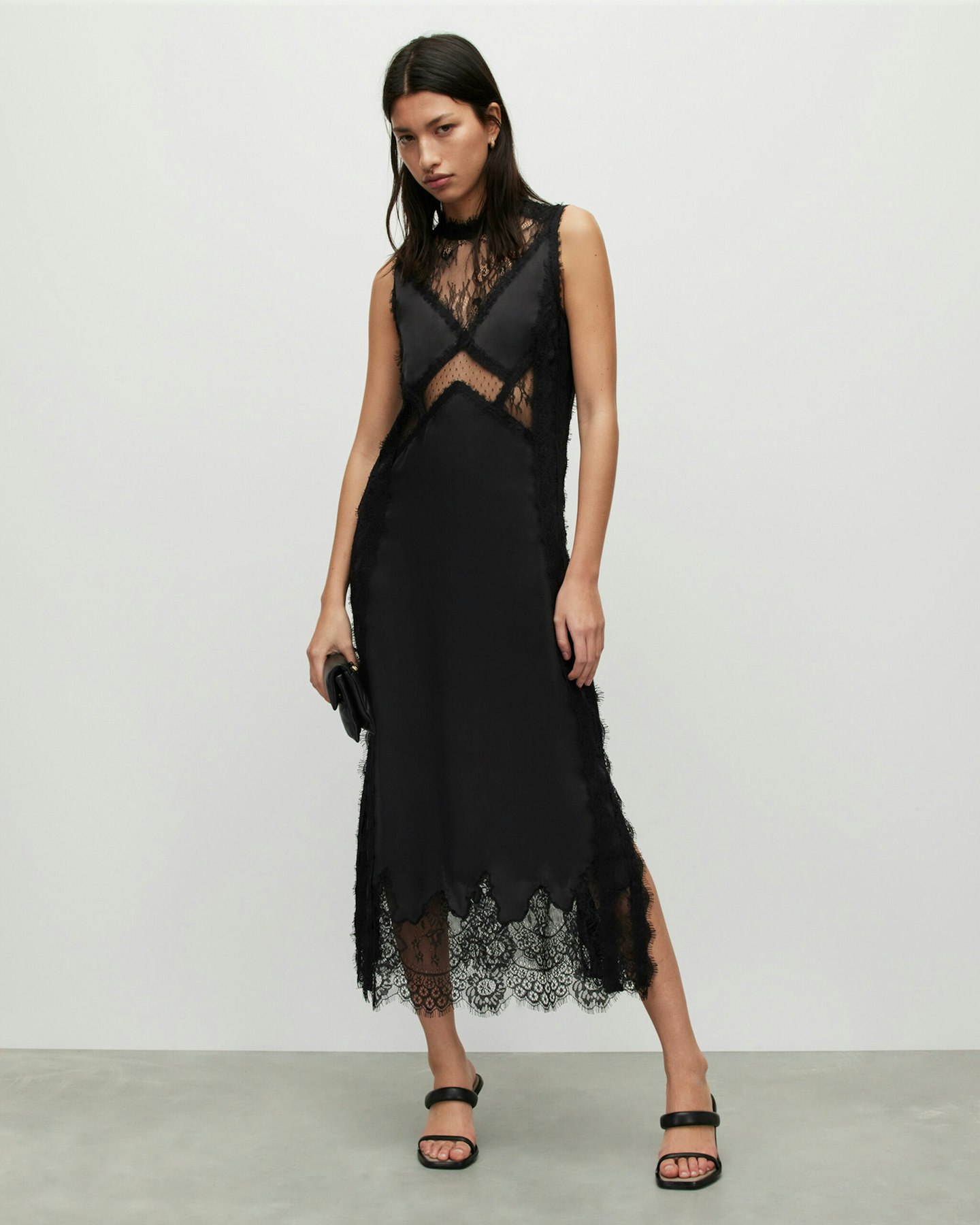 AllSaints, Mila Lace Panelled Frill Trim Maxi Dress