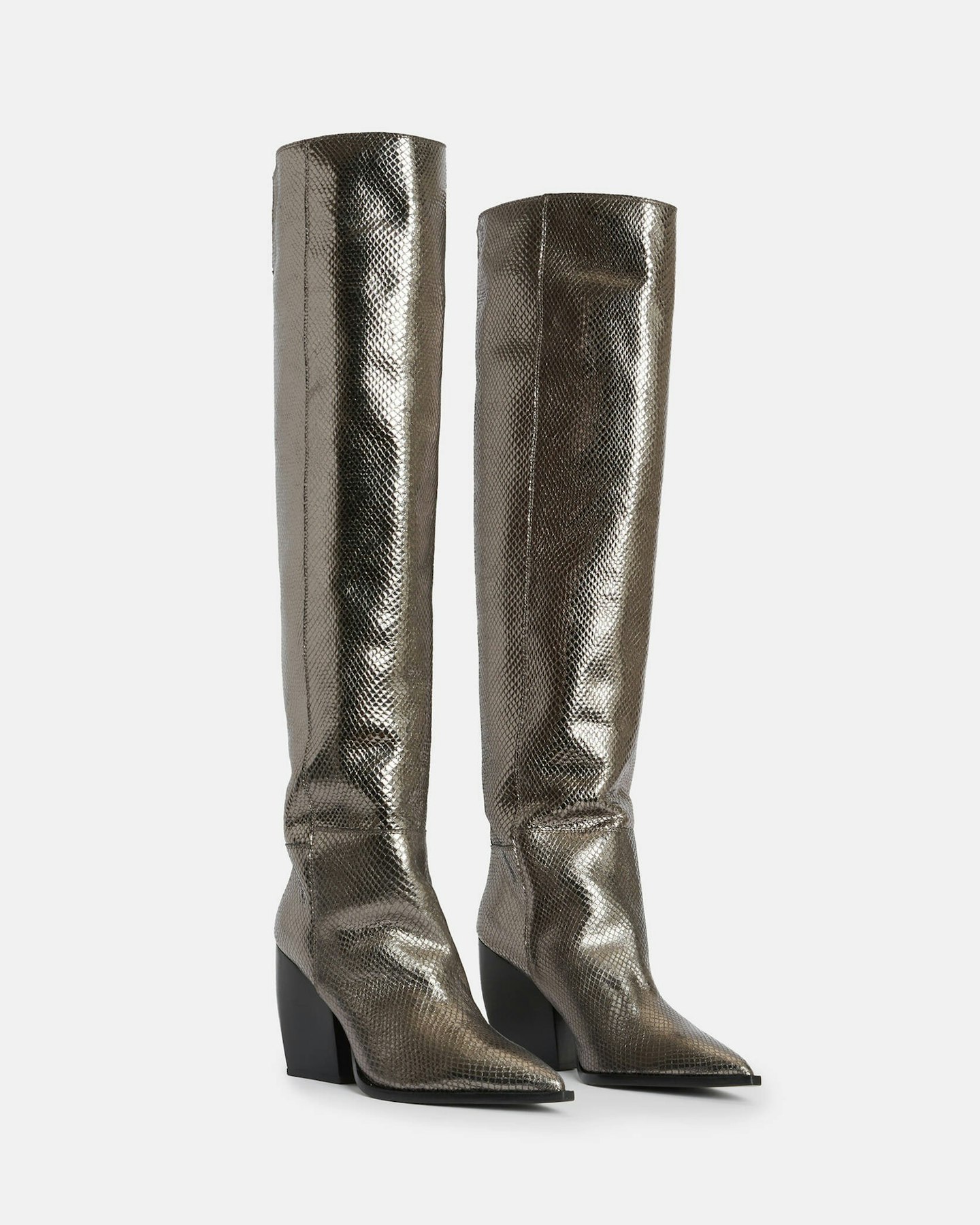 Reina Snake Print Metallic Leather Boots