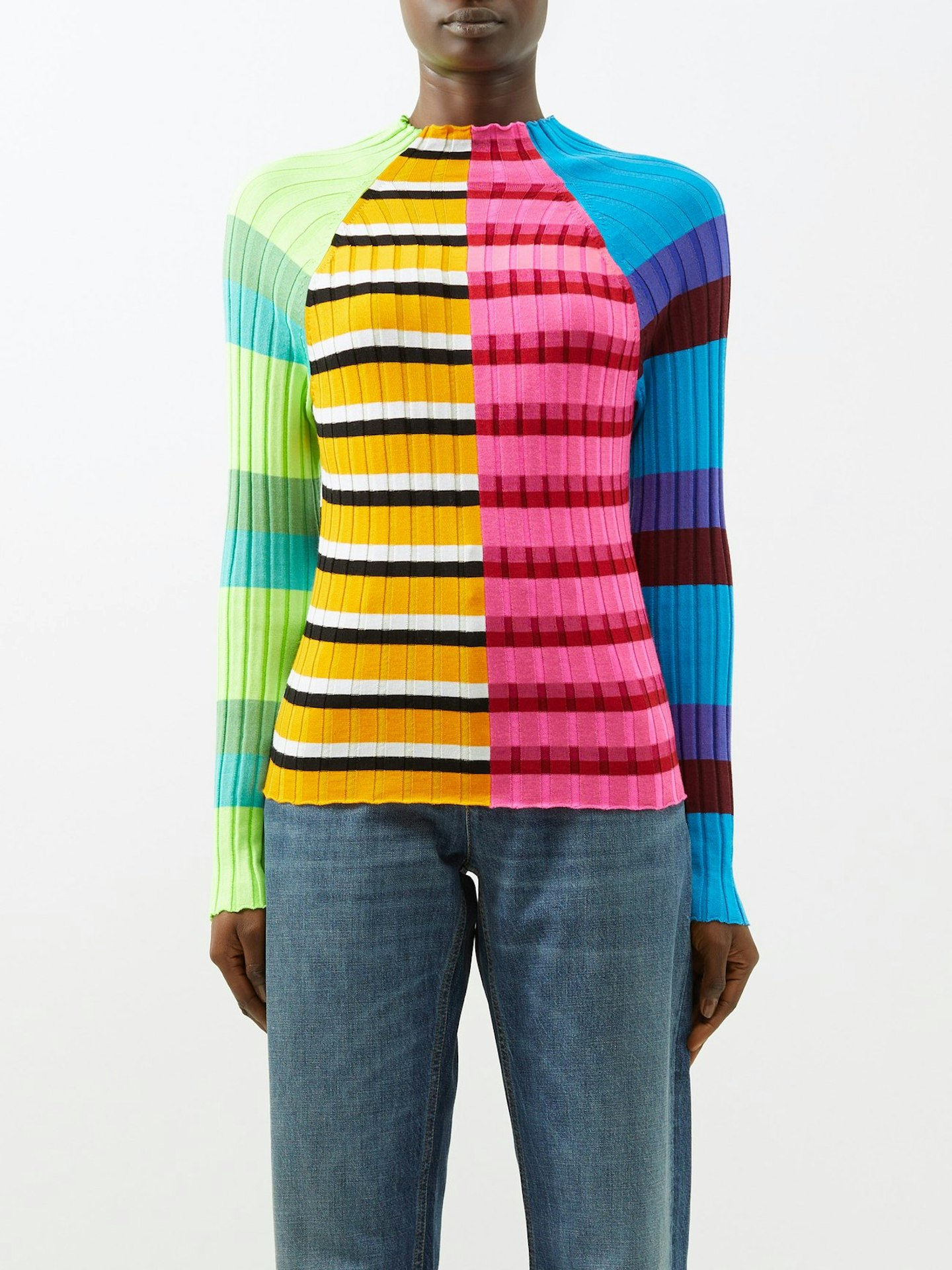 Christopher John Rogers Colour-blocked Striped Wool-blend Sweater