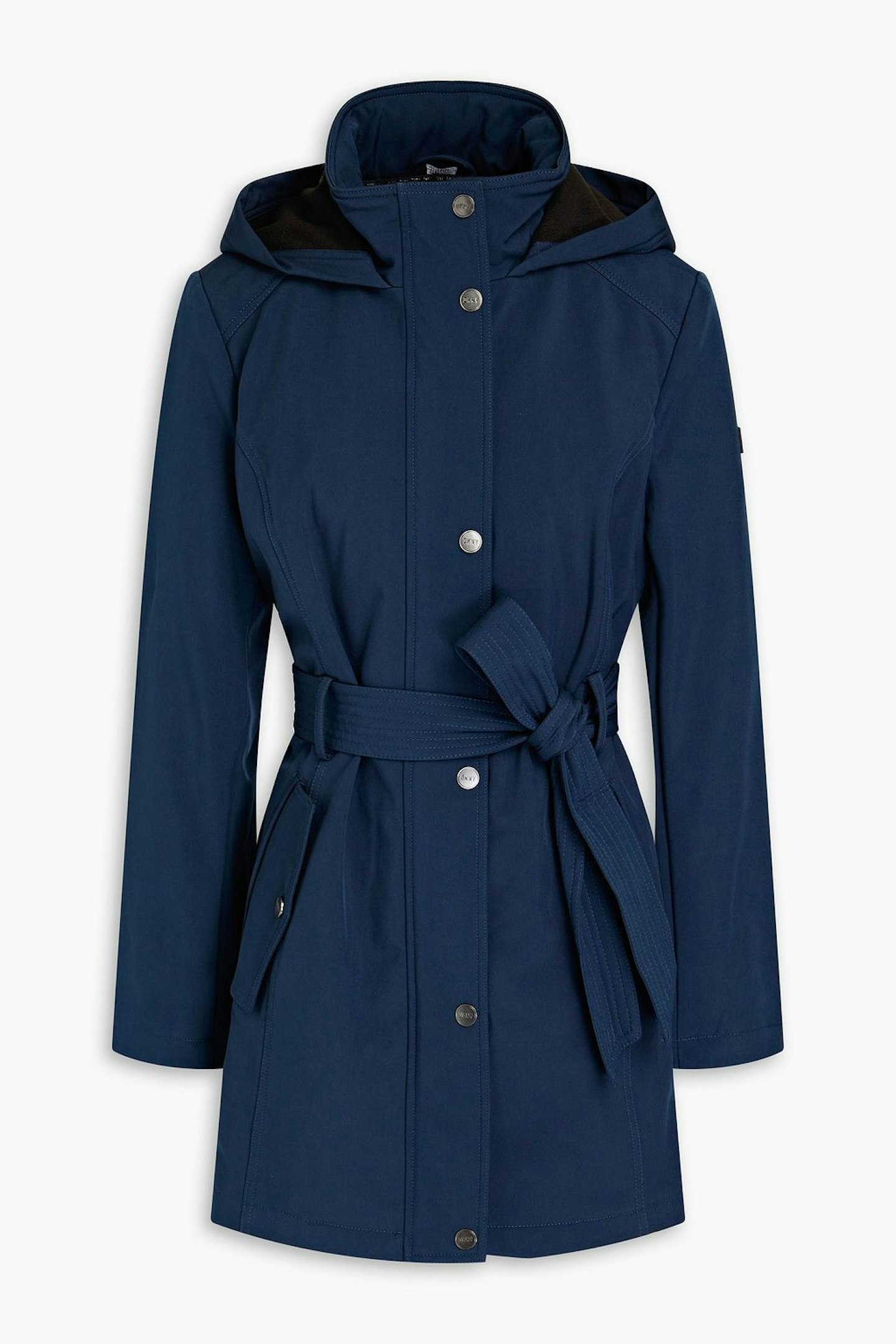 DKNY Belted Shell Hooded Raincoat