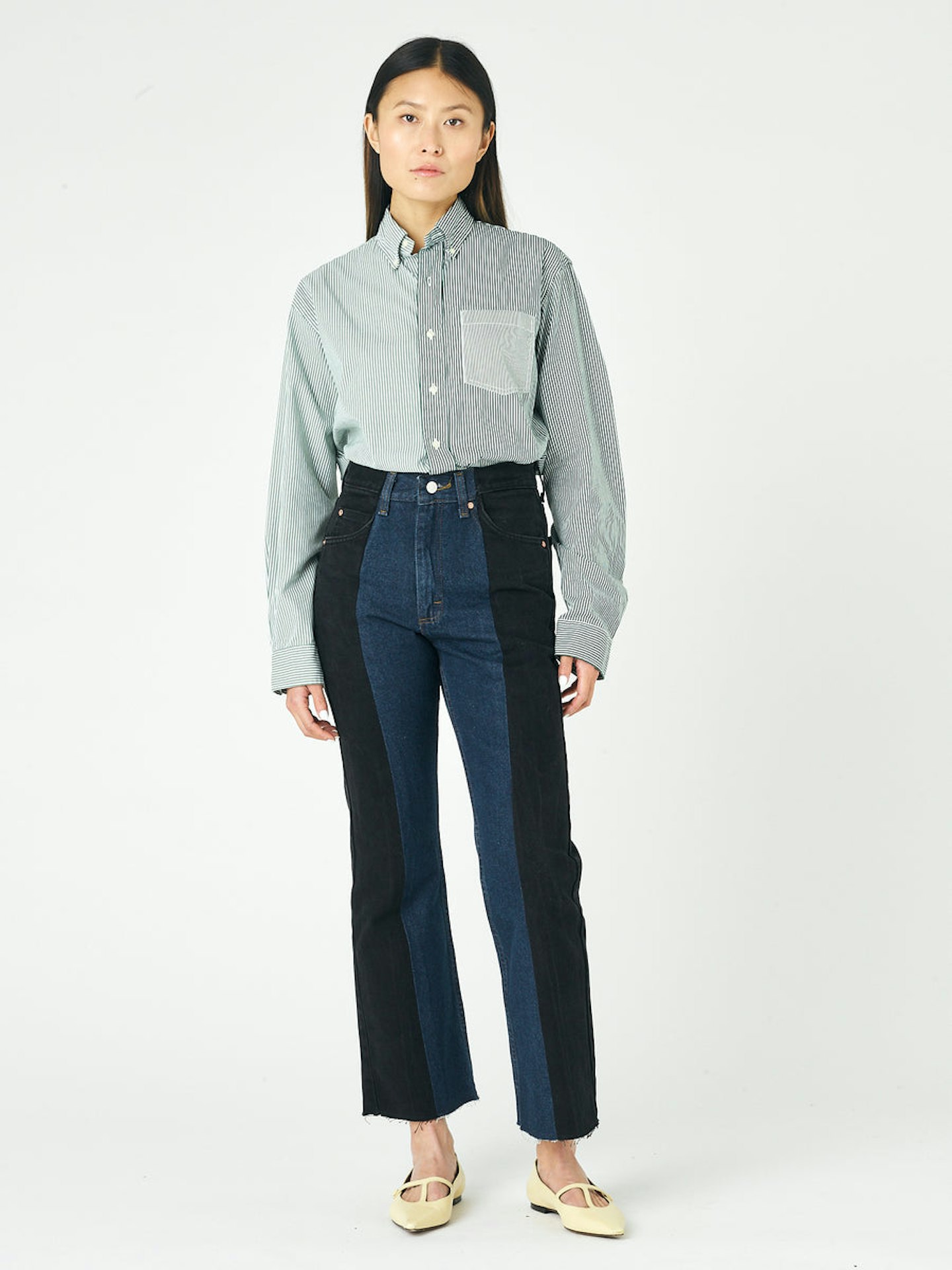 E.L.V. Denim, Black Dark Blue Contrast Flare Jeans