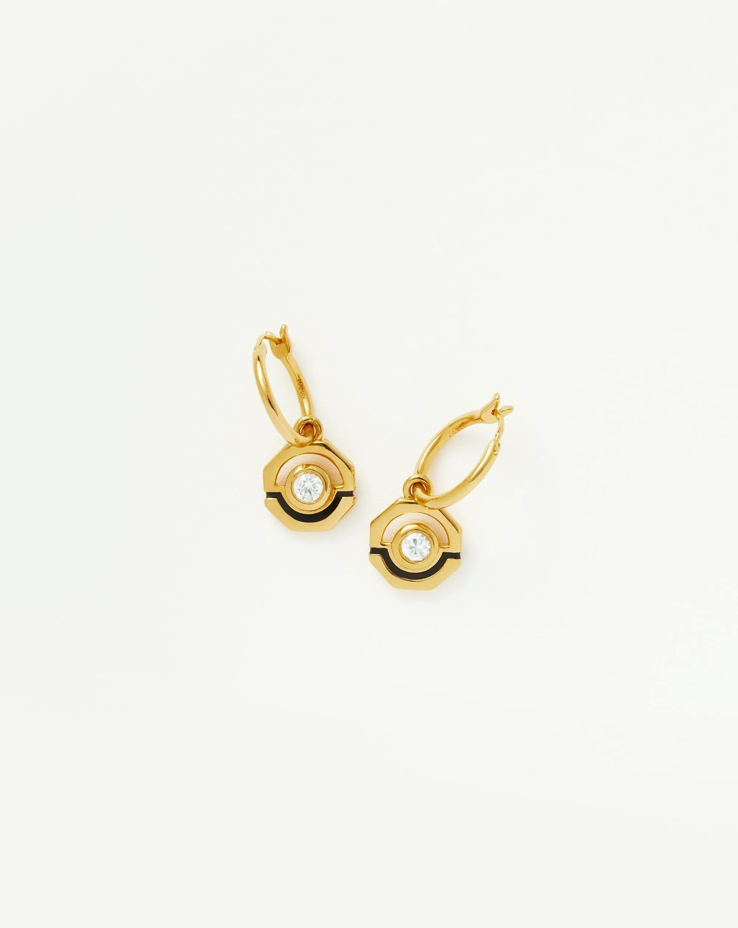 Enamel And Stone Hex Charm Small Hoop Earrings