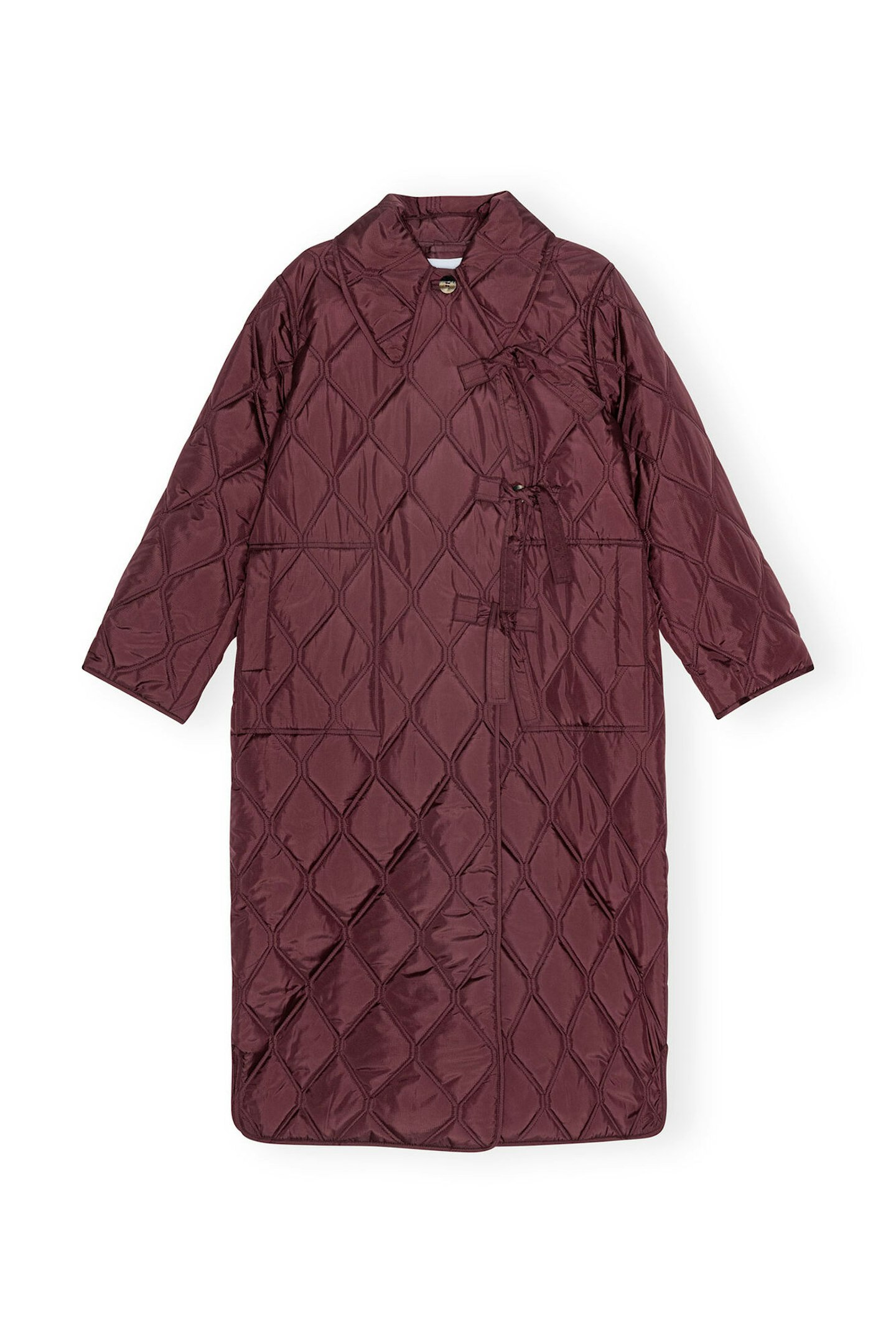 Ganni, Red Ripstop Quilt Asymmetric Coat